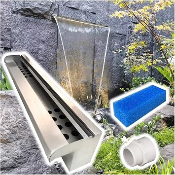 Pond Waterfall Spillway Stainless Steel Pool Fountain Water Feature, Wall Recessed Waterfall Box Spillway Kit 16" 18" 23" 24" 30" 34" 36" 40" 48", Garden Water Features Decor Fountain Spout34-inch Wa
