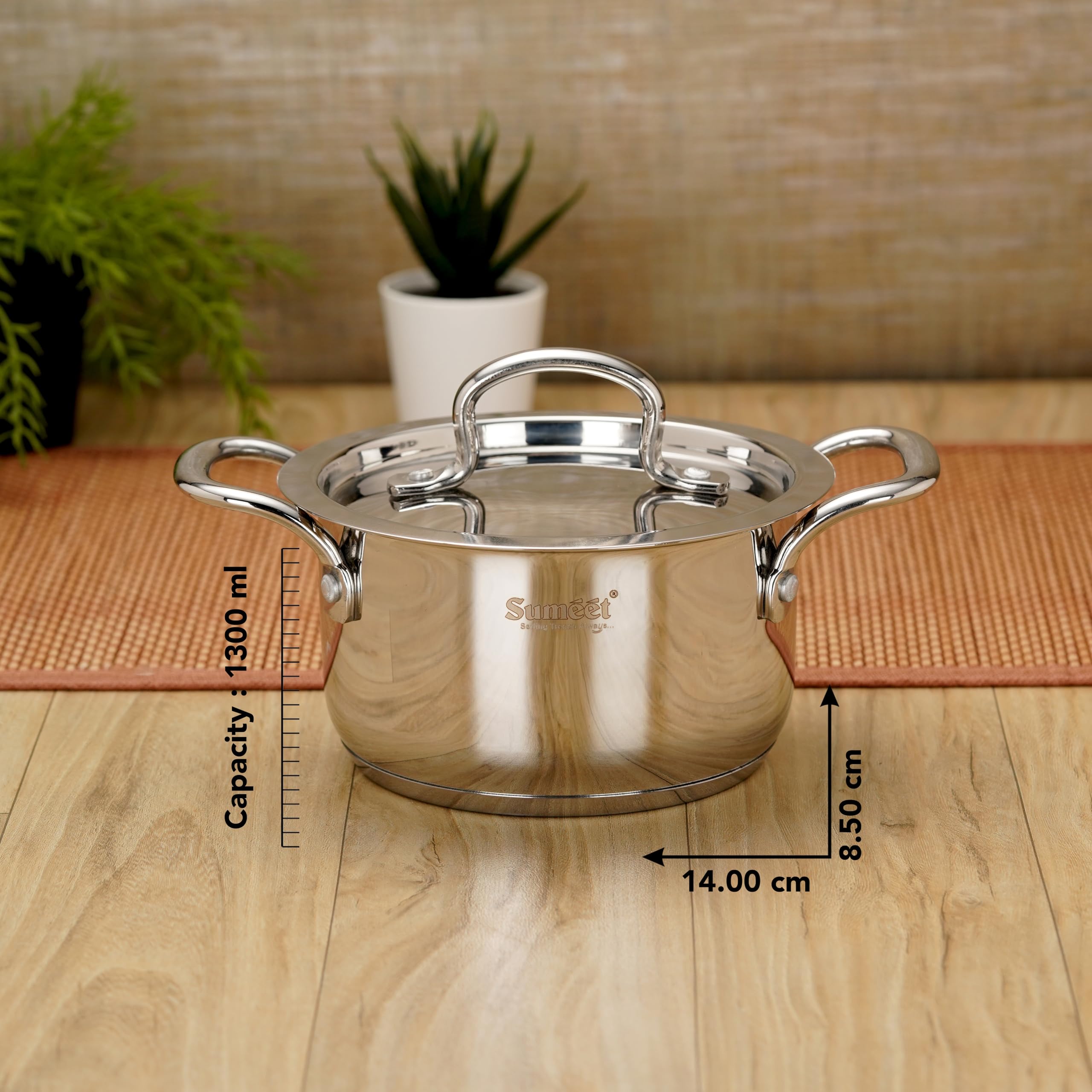 Sumeet Stainless Steel Induction Bottom(Encapsulated Bottom) Casserole with S.S Lid 1.3 Liters,14 Cm Dia,Silver 2