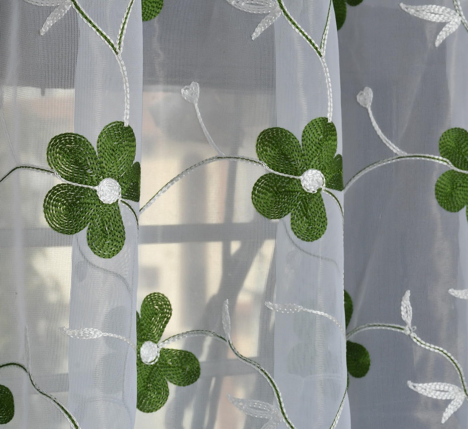 Embroidered Floral Sheer Net Curtain for Window – 5x4 Feet – Transparent Green Net Curtain – Pack of 1 – Elegant Lightweight Décor for Living Room & Bedroom