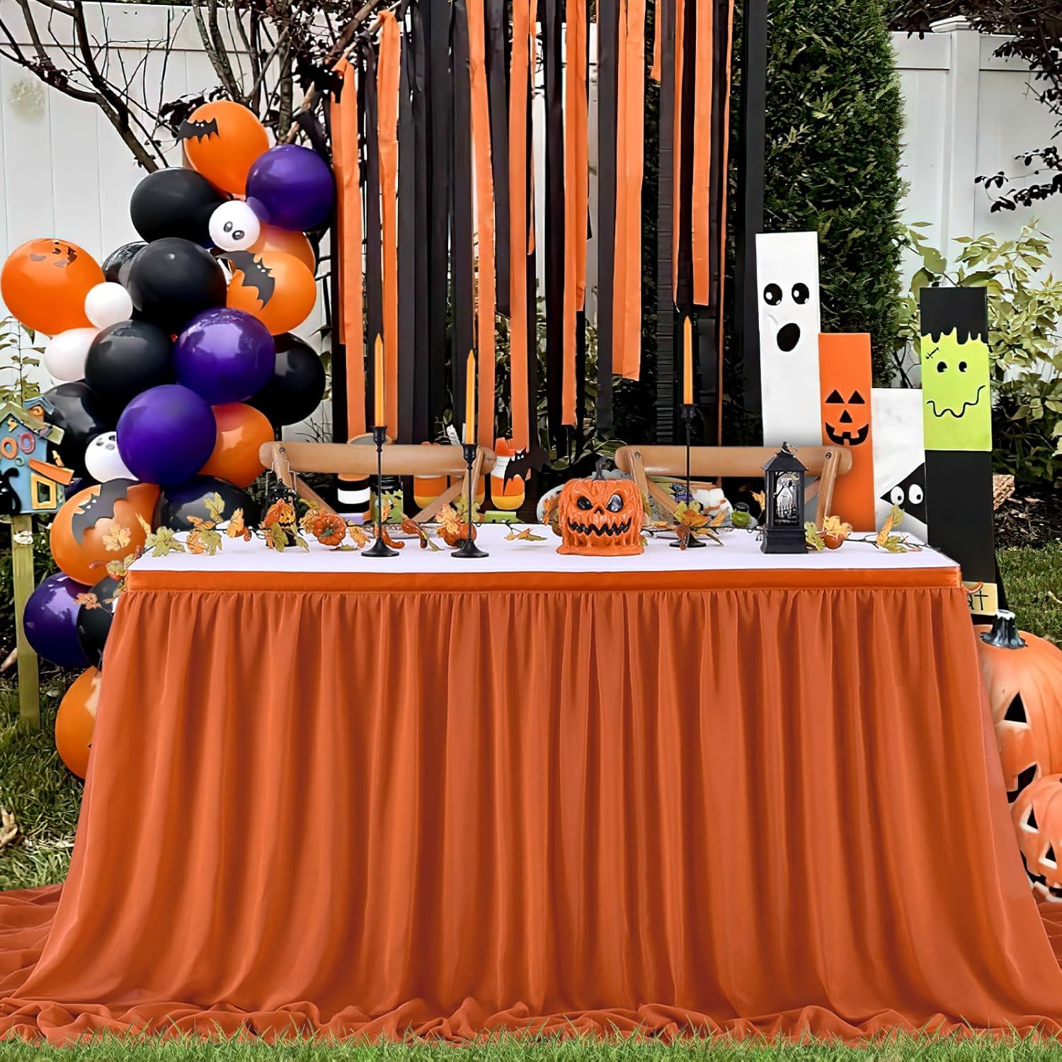 QueenDream Terracotta Table Skirt 14FT Chiffon Table Skirting 2 Layer Rectangle Terracotta Tablecloth for Birthday Baby Shower Wedding