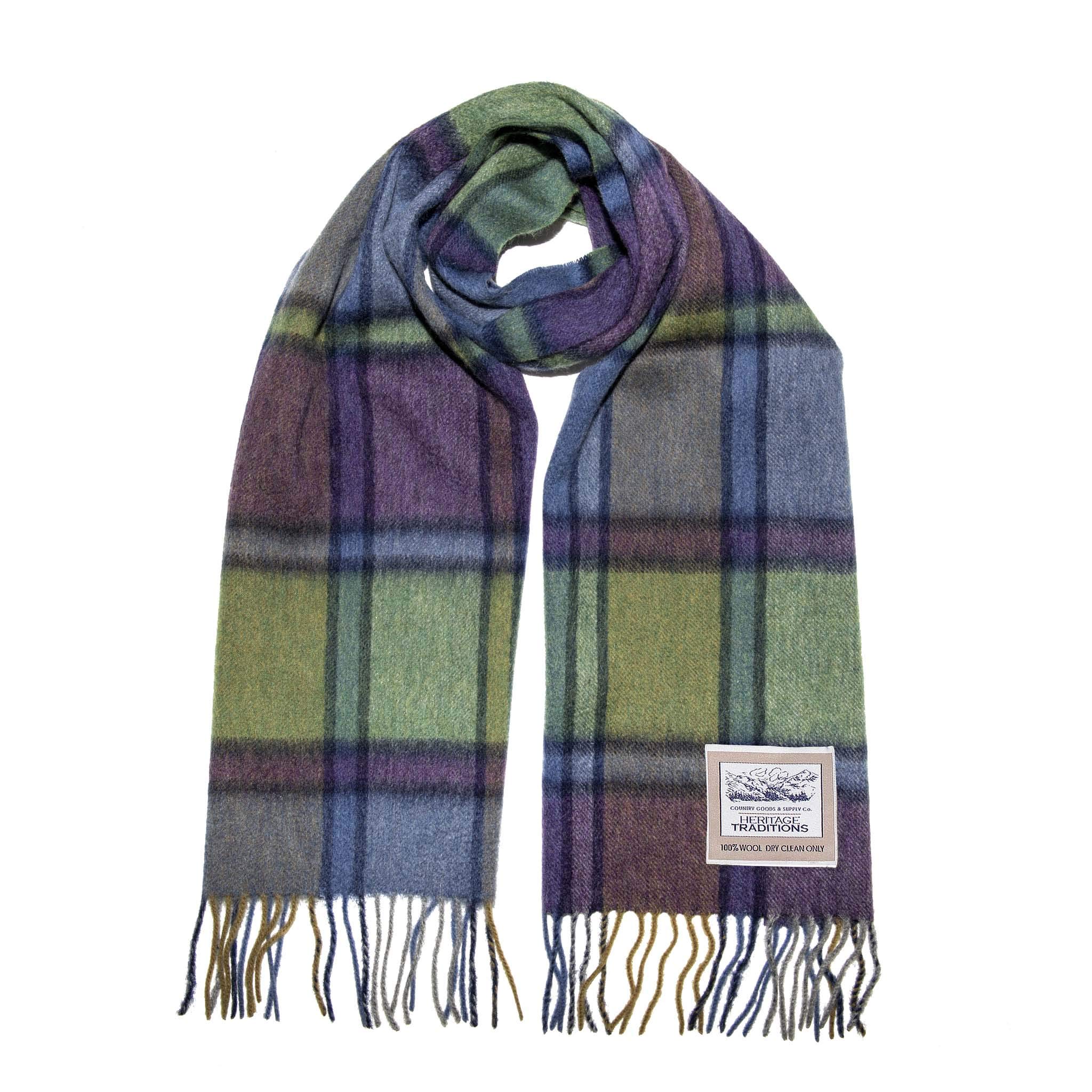 Heritage Traditions 100% Pure Wool Tartan Scarf, Check Scarf for Men & Women, Scottish Scarf Men Style, Women's Wool Scarf with Soft Brushed Finish & Fringe (Moss Check)