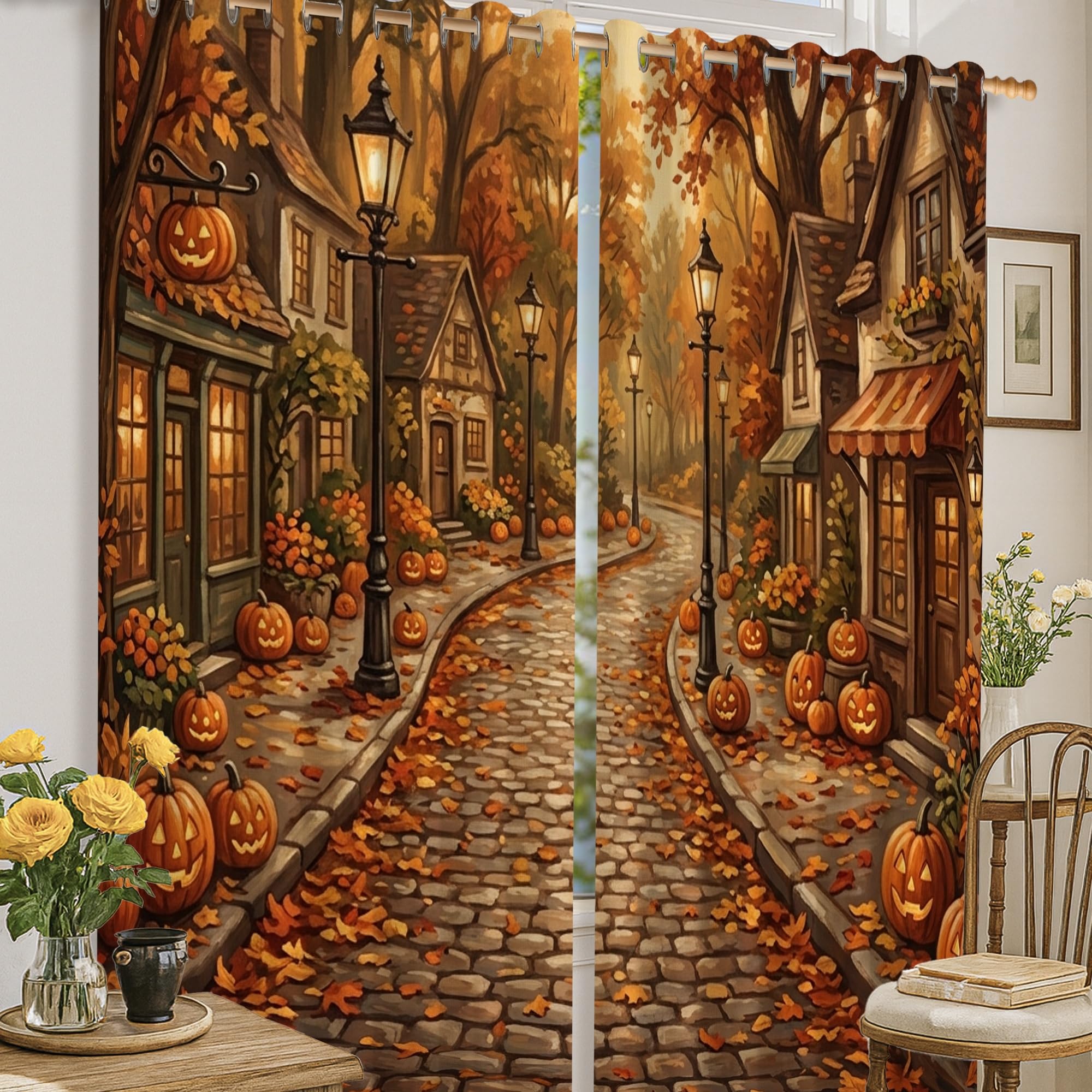Rideaux occultants citrouilles 132x160 cm orange automne pour salon