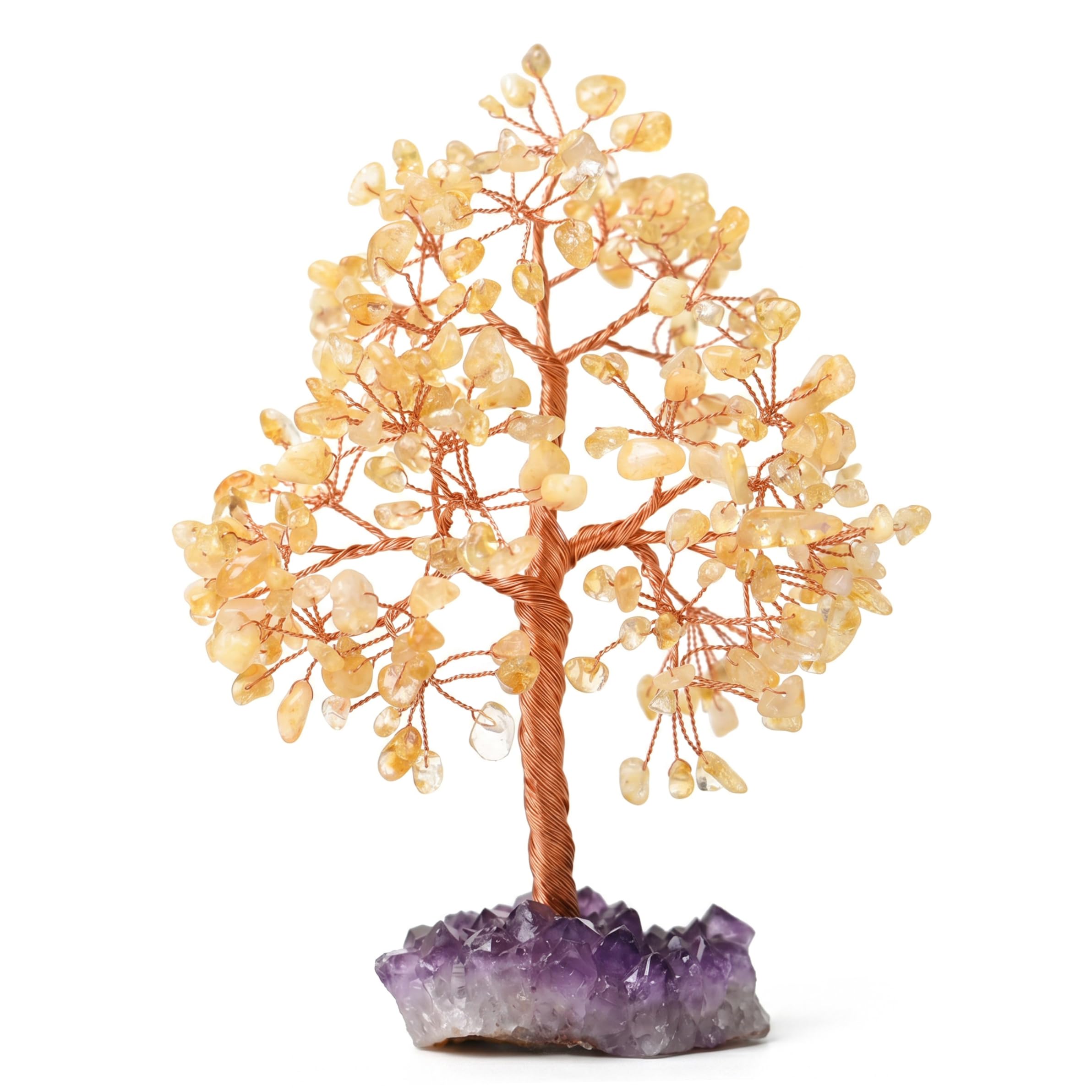 Hperu Crystal Tree, Multi-Branch Yellow Crystal Tree With Amethyst Cluster Base - Adjustable Crystals Decor for Home & office, Amethyst