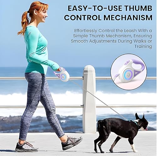 Miniatura 9 de Correa retráctil para perro de 10 pies Correa reflectante resistente para perros grandes, medianos y pequeños Línea larga sin enredos con mango de