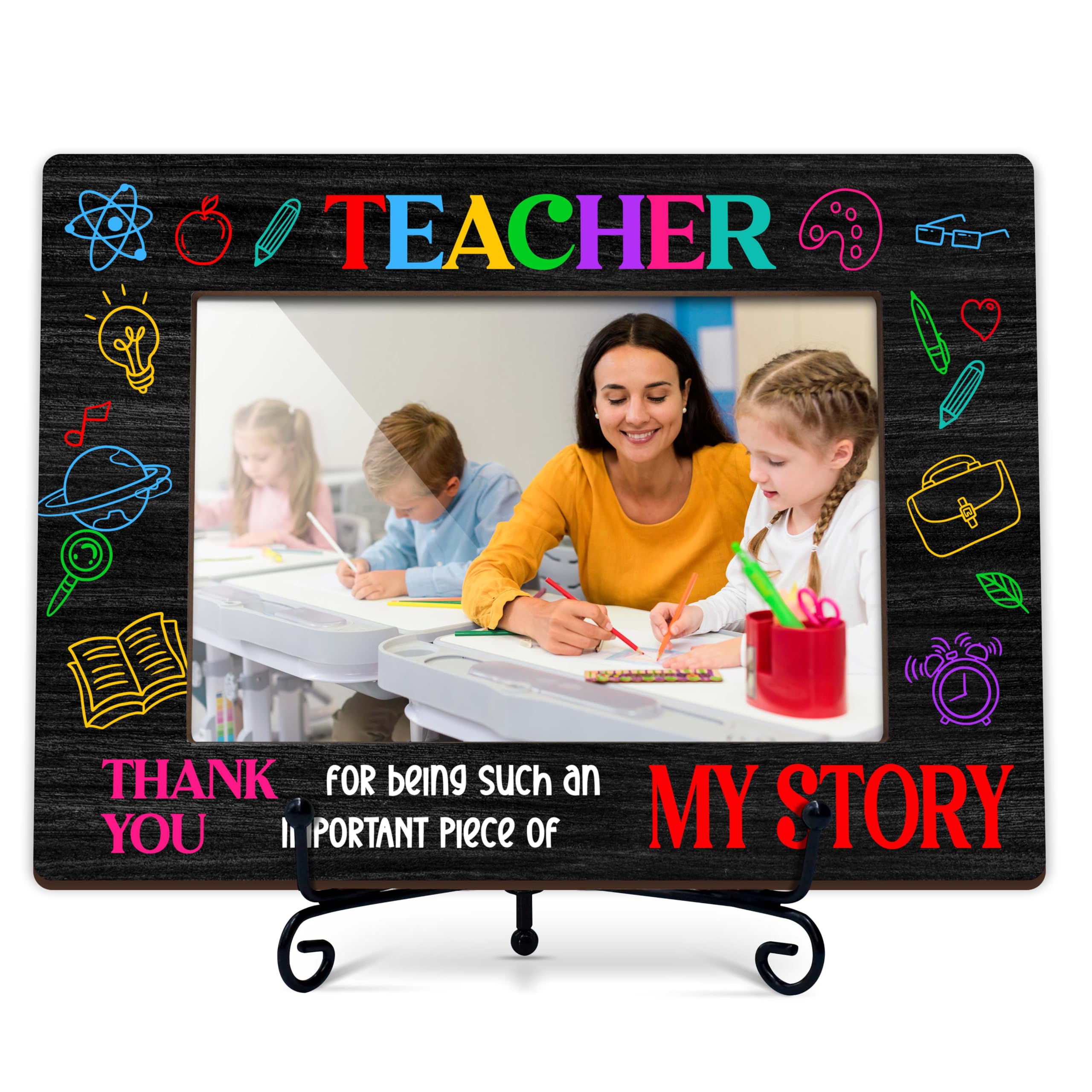 Marco de fotos para profesores, regalos de agradecimiento para mujeres y hombres, marcos de fotos para regalo de cumpleaños del día del profesor con soporte de hierro para exhibición de mesa, 4