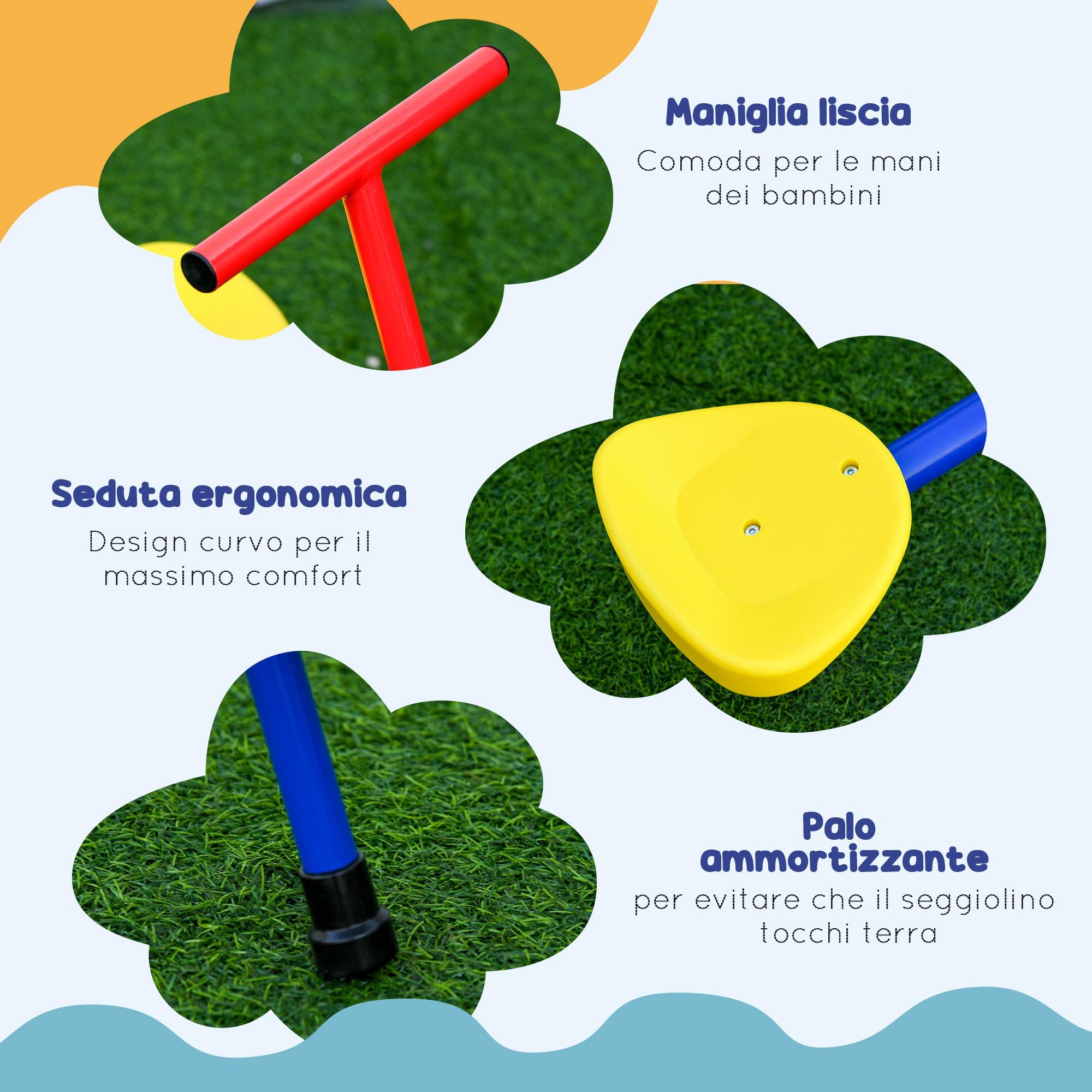 Outsunny Gioco per Bambini con Altalena a Bilico Girevole e Set Altalene da Giardino per 4 Bambini, Multicolore