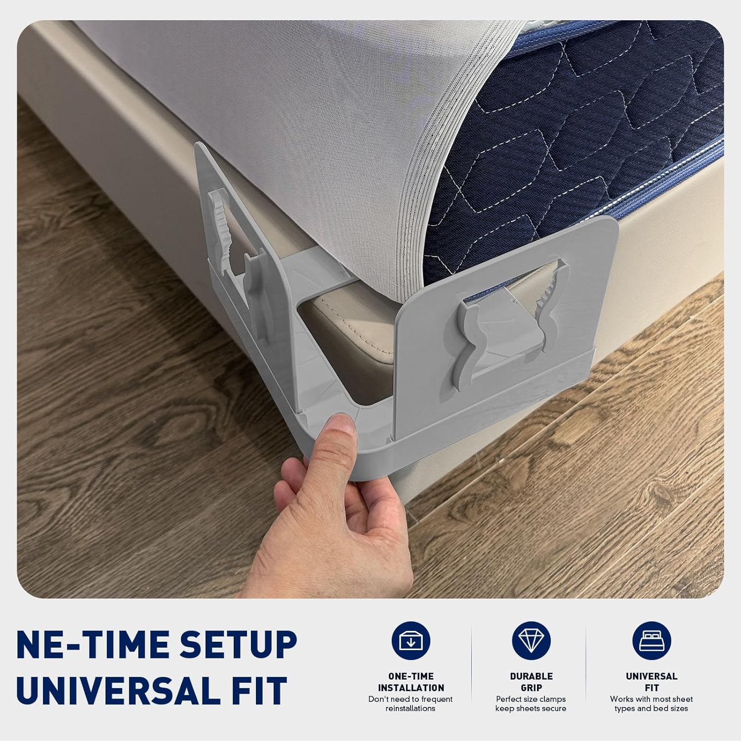 Bed Sheet Holders Lock for Corners - Lock Sheet Mattress Holder Corner Keep Firm Tight in Place Set of 4 - Heavy Duty Bed Sheets Holder for All Mattress Sizes (Grey)