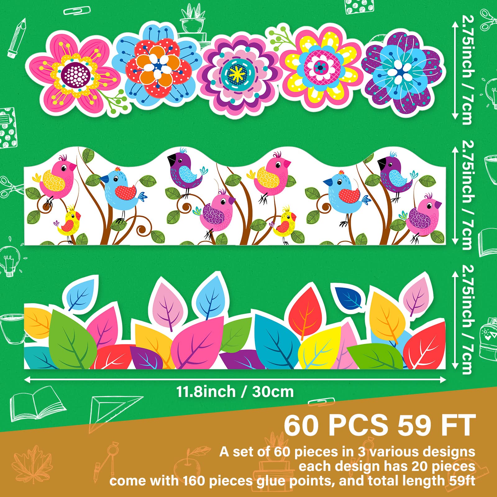 59 ft Spring Bulletin Board Border Trim Removable Blackboard Chalkboard Border Springtime Blooms