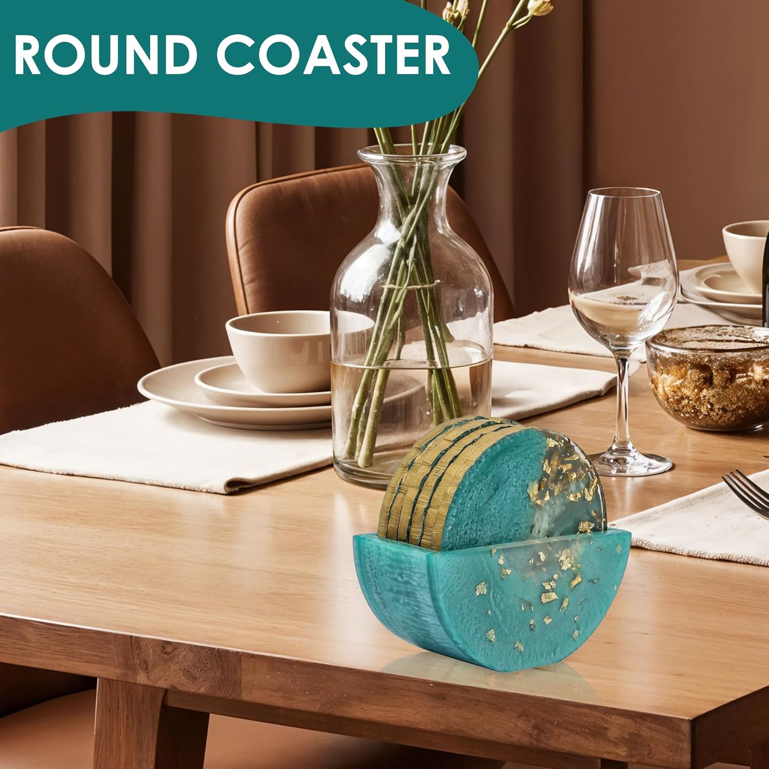 Wonderlist Handicrafts Resin Coasters for Living Room Decorative Coasters for Dining Table for Bar Tea Home Décor Drink Holder (Emerald)
