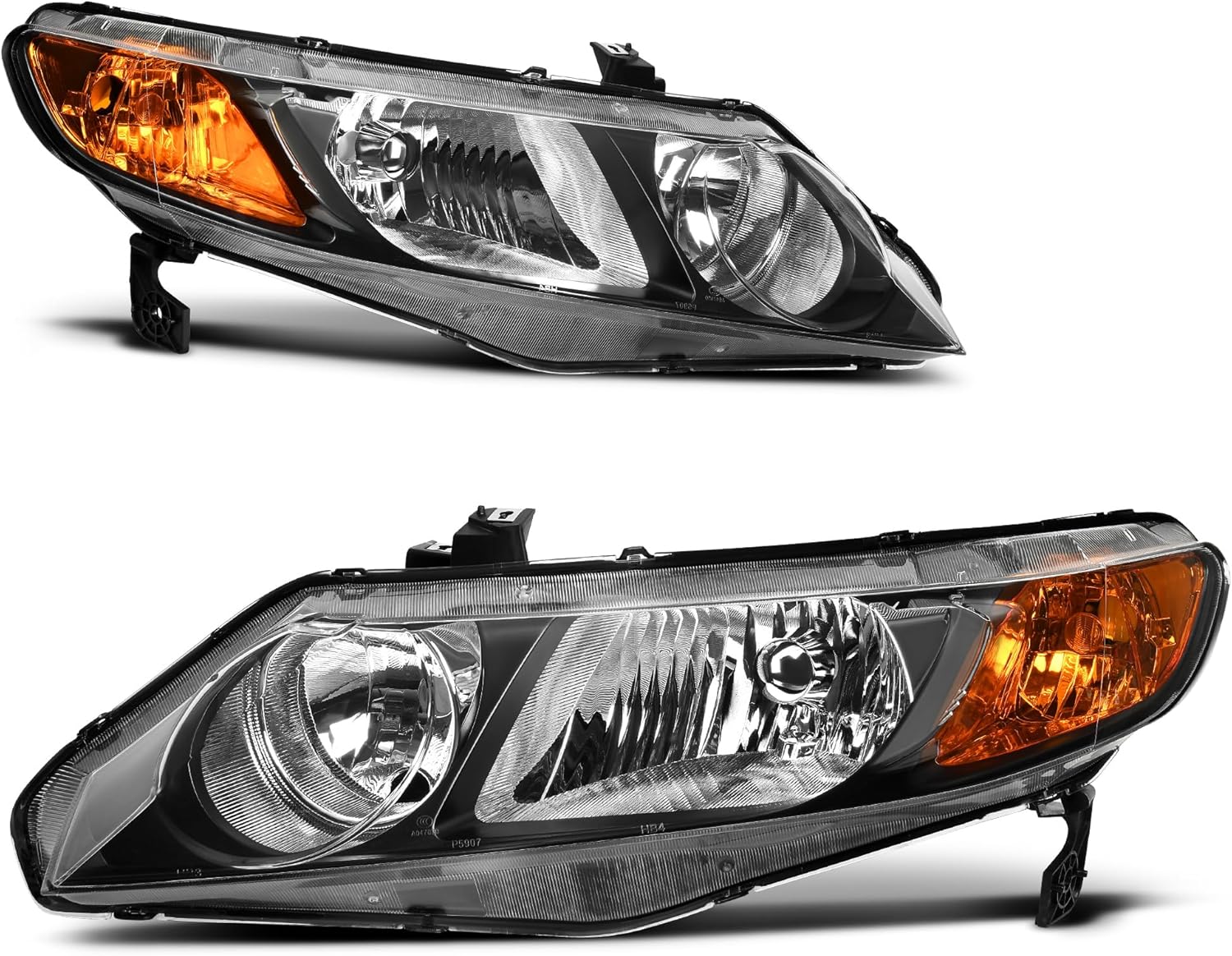 AUTOSAVER88 Headlights Assembly Compatible with 2006 2007 2008 2009 2010 2011 Honda Civic Sedan 4 Door Halogen Headlights Pair Set Replacement Black Housing Clear Lens