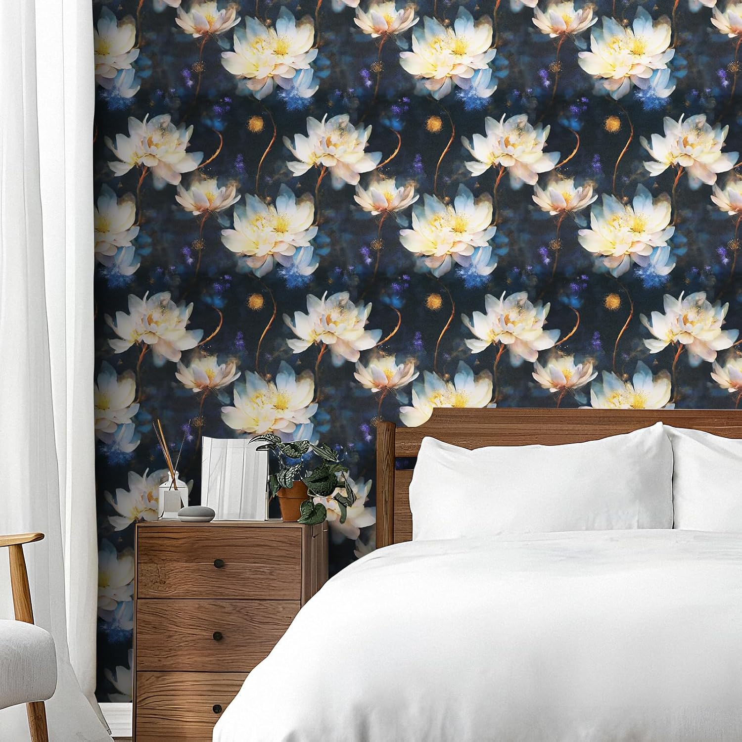 YENHOME Lotus Floral Wallpaper Dark Floral Peel and Stick Wallpaper Vinyl Flower Wall Art 17.5"X118" Prepasted Vintage Dark Flower Contact Paper Peel and Stick Renter Friendly Wall Paper for Bedroom