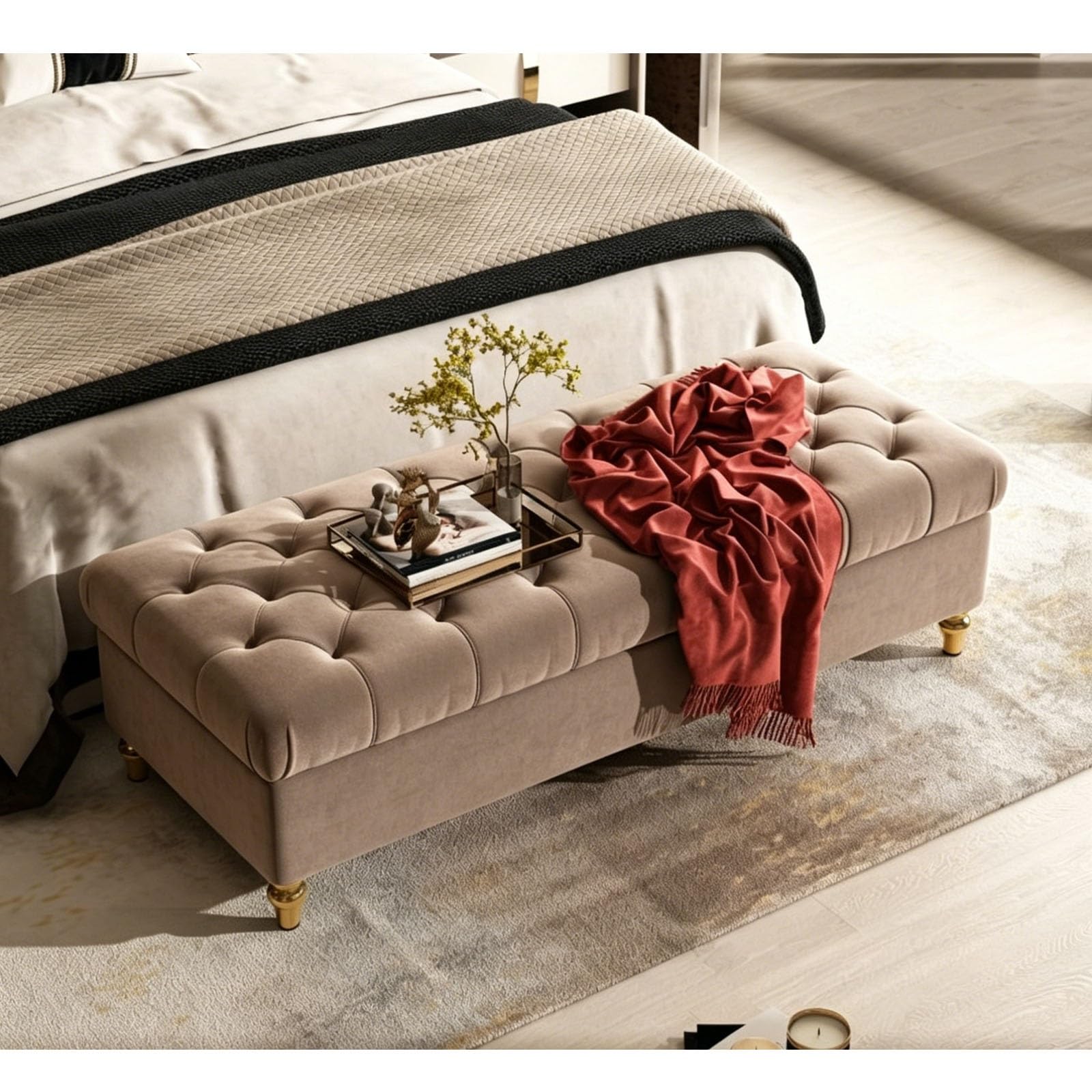 Siège rembourré pour chambre avec rangement discret et coffre à chaussures d'entrée