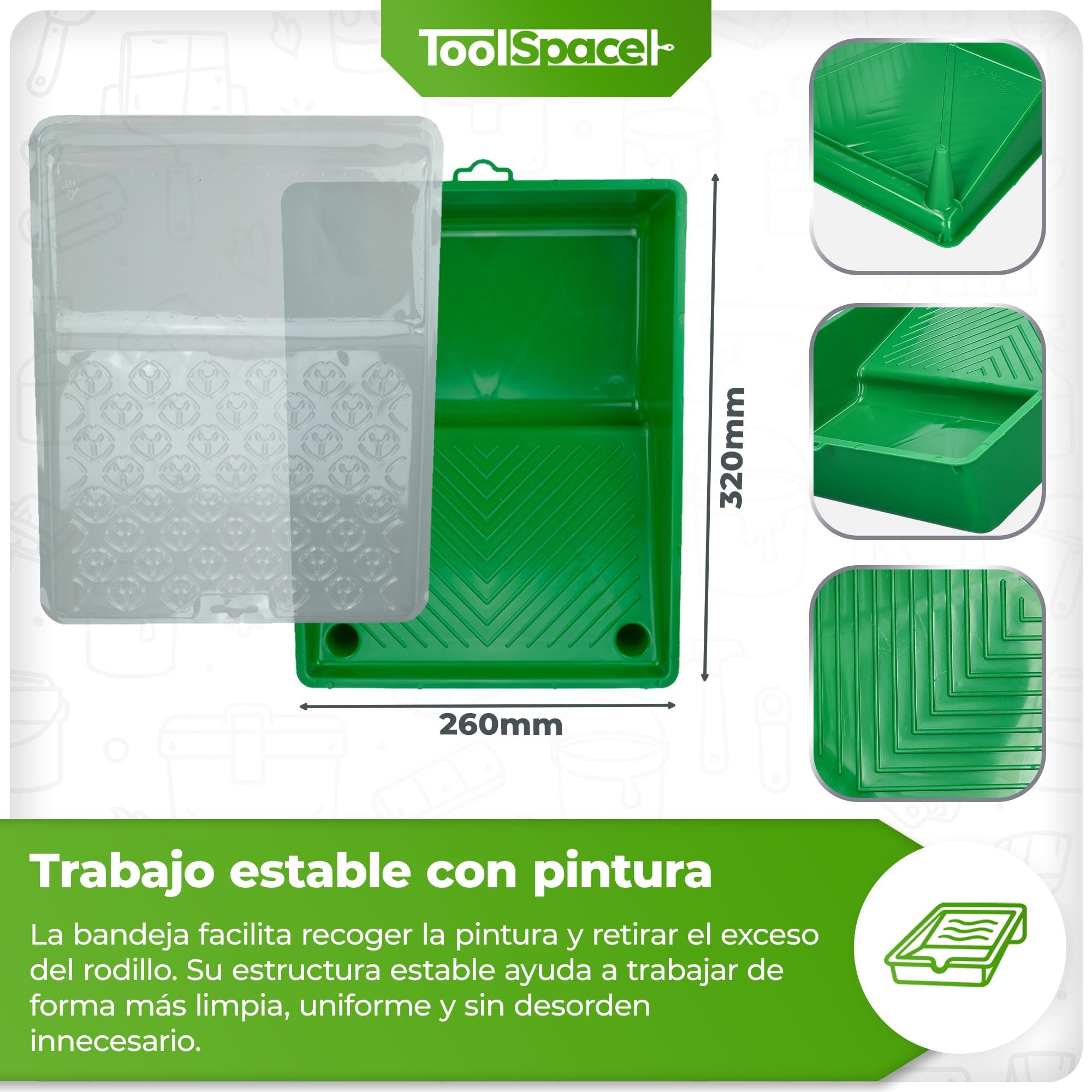 ToolSpace set de pintor 9 piezas rodillo de pintura para pintar techos paredes - rodillo y mango rodillo de recorte brocha bandeja de pintura