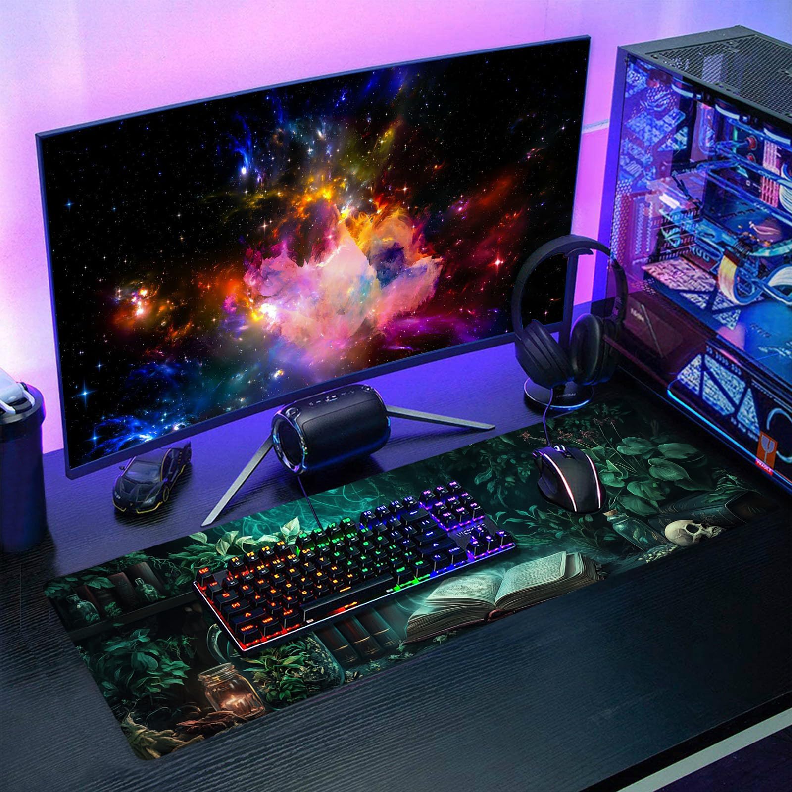 EDGFRTOIO Large Gaming Mouse Pad, Witch Moth Moon Phase Design Computer Keyboard Mat Desk Mousepad, Full Desk Extended XXL Mouse Pad 35.5" X 15.75" W/Stitched Edges Non-Slip For Office Home Gamer
