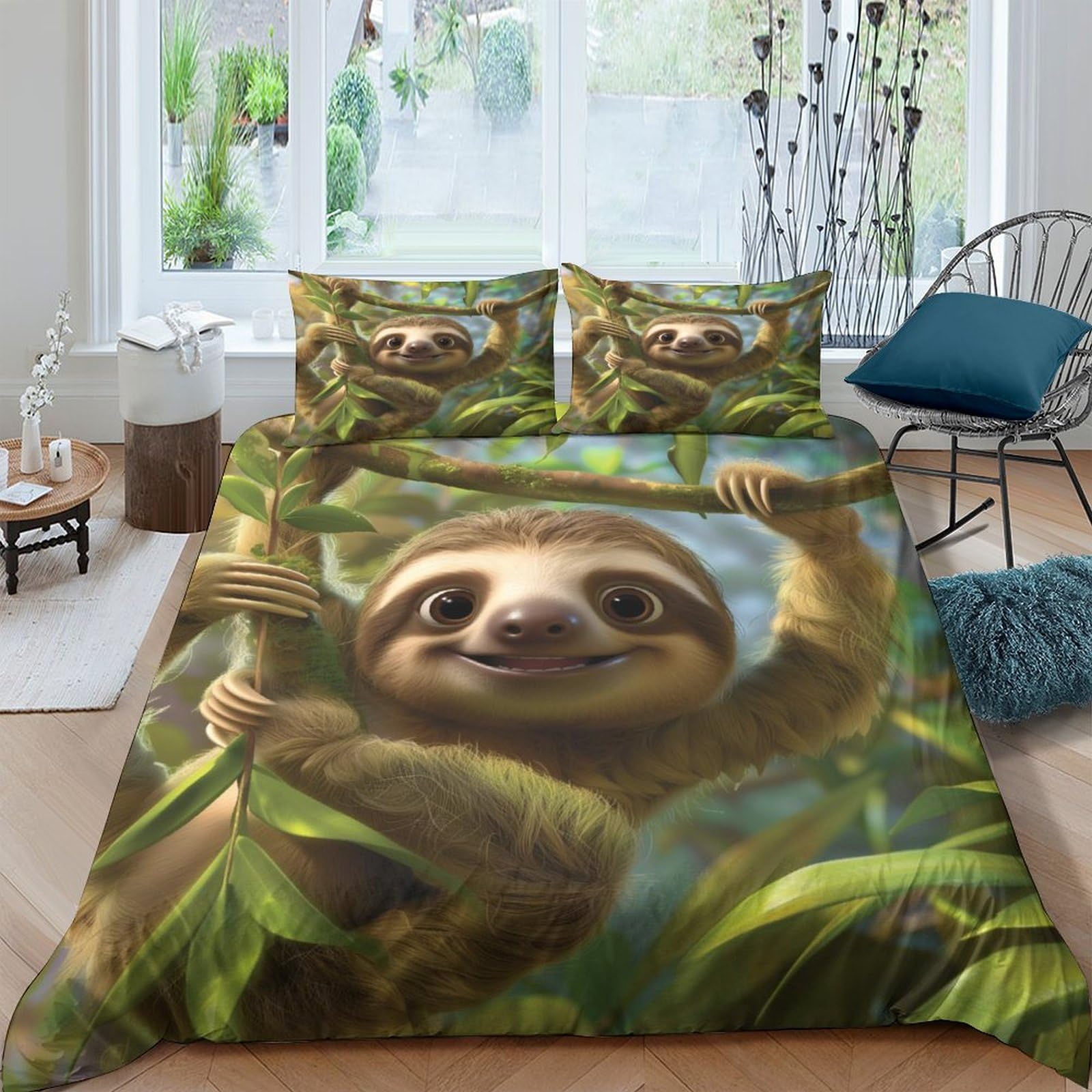 Housse de couette paresseux 220x240 cm en microfibre avec deux taies d'oreiller