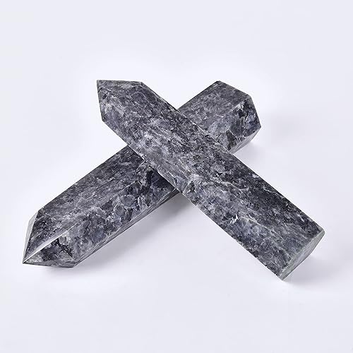 Miniatura 4 de CNYANFEI Torre de piedra de larvikita grande de 6 a 7 pulgadas, varita de cristal de espectrólita, color negro natural, torre de piedras preciosas
