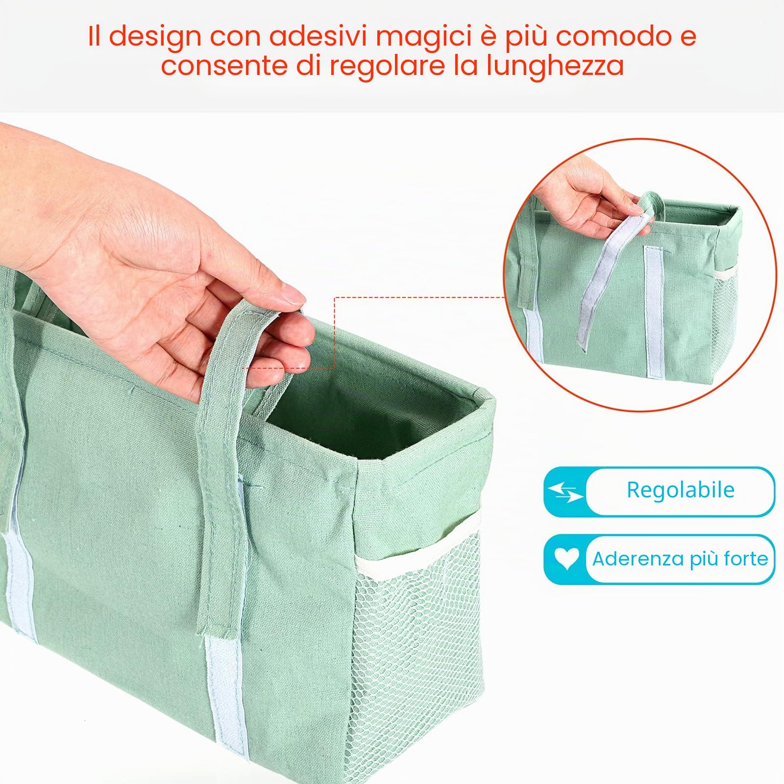 IGNPION Cestini portaoggetti da appendere al comodino in tela, con tasche regolabili, per dormitorio, letto, organizer multiuso per casa, ufficio, scuola, dormitorio, ospedale, verde