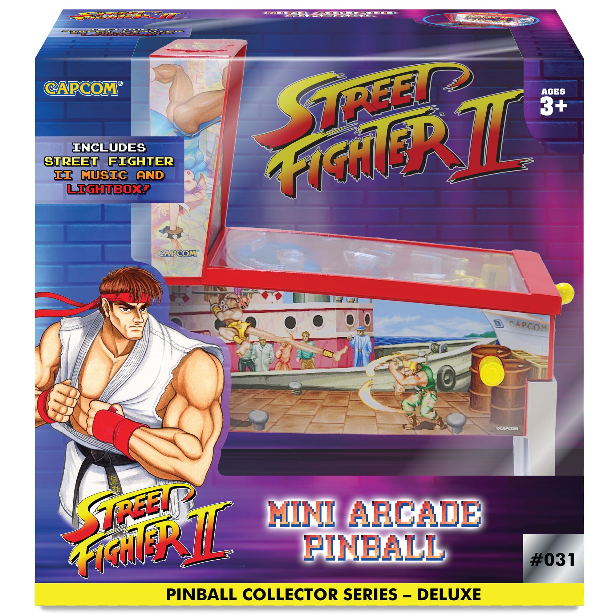 Ambassador Street Fighter II Mini Flipper Arcade - Jeu de Flipper de Table avec Lumière et Son - Machine Flipper Compacte avec Lanceur Rampes et Défis Skill Shot - Jouet Enfant 3 Ans et Plus