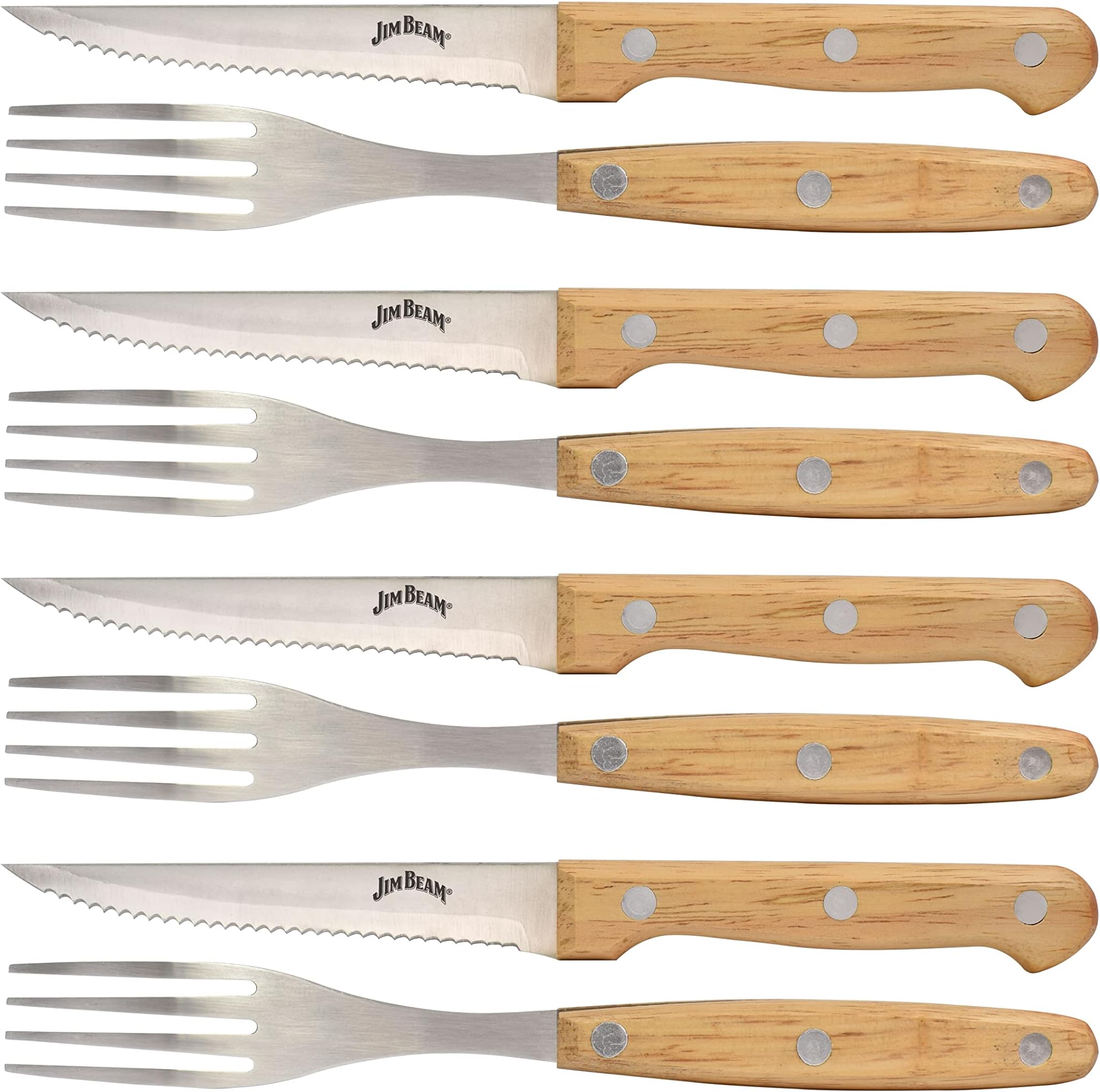Set of 8 Ideal, Chicken, Pork and More-Steak Knives and Forks Made of Stainless Steel Blade and Contoure, Medium, Light Brown, JB0208
