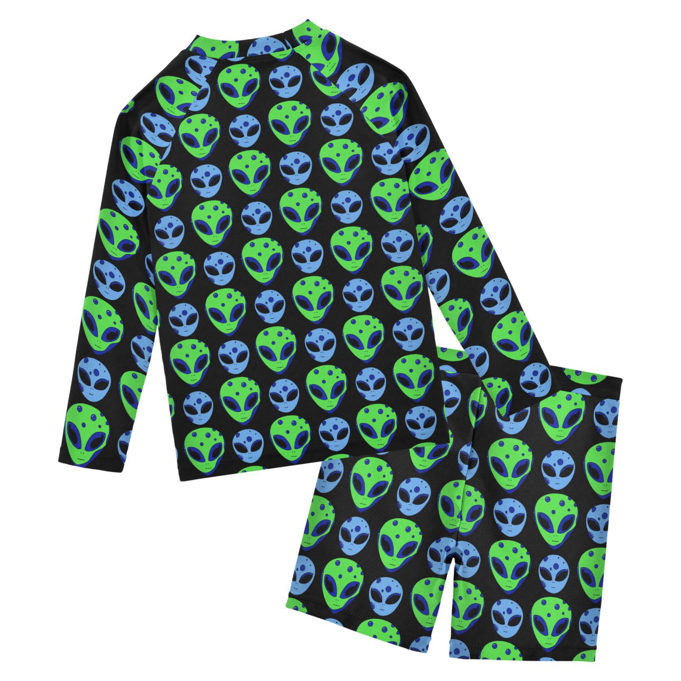 Cute Alien UFO Baby Boys' Toddler Long Sleeved Rashguard Swim Bathing Suit Set B0403998