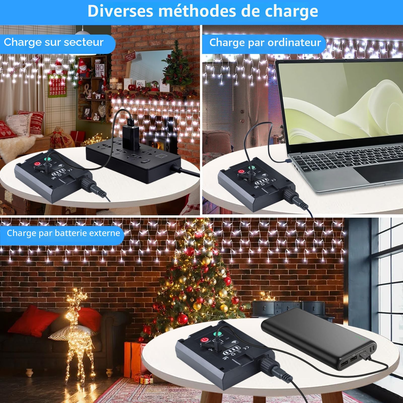Solaire Guirlande Lumineuse Extérieure [20m +5m], 660LEDs Guirlande Noel Extérieure,8 Modes,Extensible, Rideau Lumineux Noë Alimentation USB,IP65 Etanche Avec télécommande Timer（Blanc）