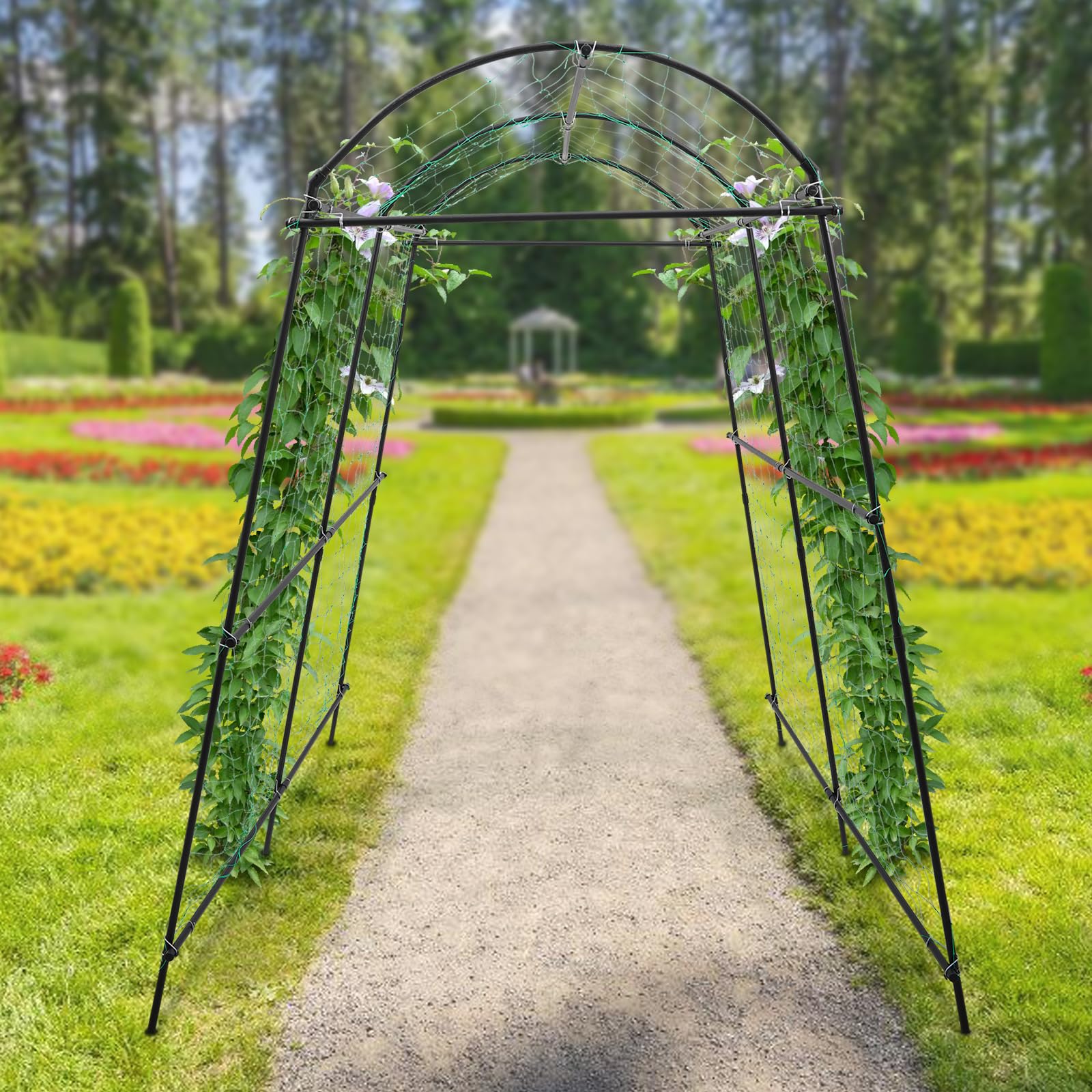 2,3 m, arc de jardin pour plantes grimpantes, treillis de jardin, treillis extra haut, en métal, pour plantes grimpantes, légumes, extérieur, structure de support de jardin