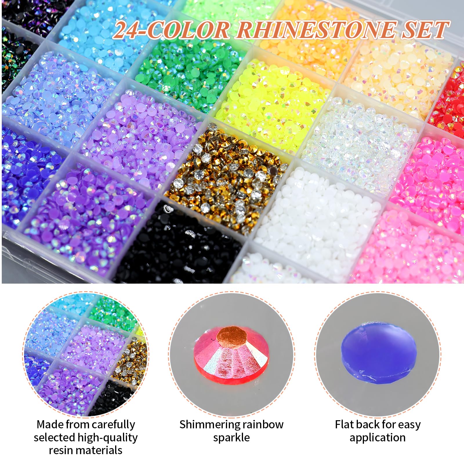 24000+ Pièce Strass, 24 Couleurs 3mm Bedazzling Kit pour les Loisirs Créatifs, DIY sur Textiles, Tasses, Cadres Photo, Coques de Téléphone et Livres, Strass a Coller pour Nail Art et Maquillage