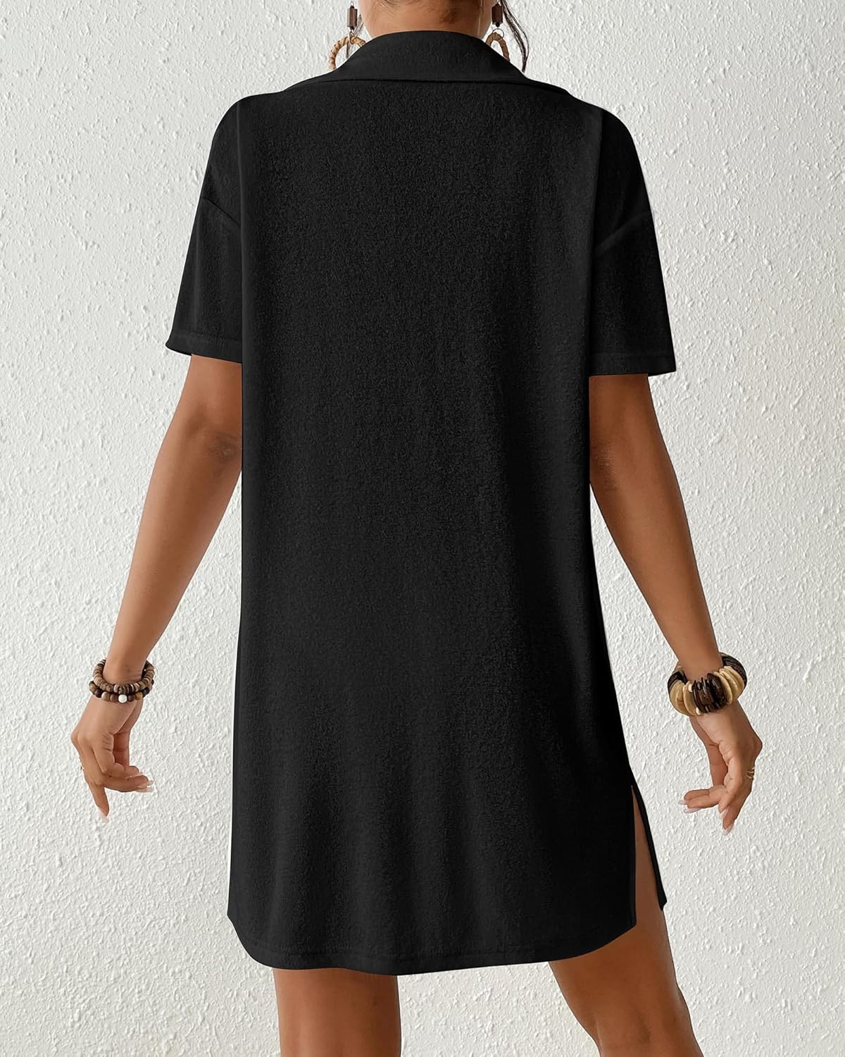 Bsubseach Terry Cloth Swim Cover Up 2025 Button Down Women Swimsuit Coverup Short Sleeve Blouse Beach Shirt Vacation Wear Black XXL - Image 6