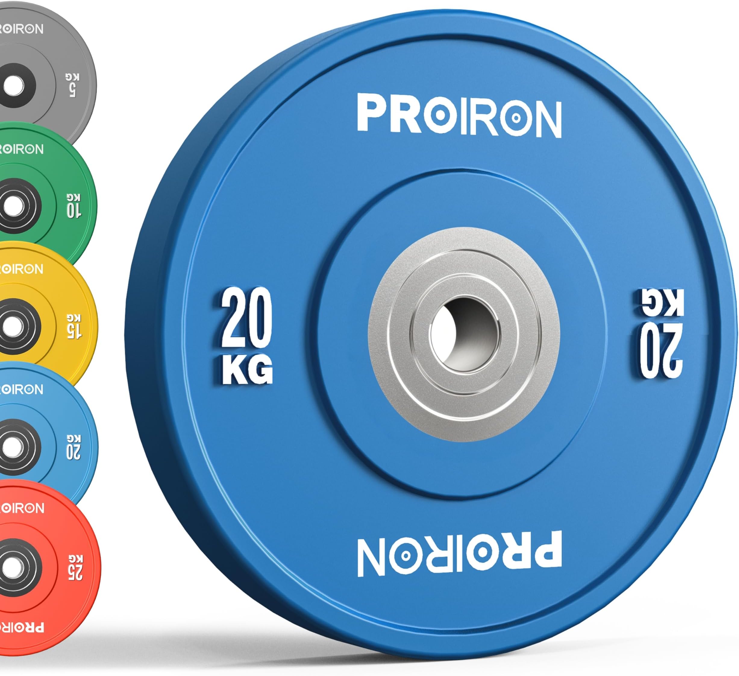 PROIRON Olympic Bumper Plates, 2" Solid Rubber Weight Plates for Barbell Strength Training and Weight Lifting, 5kg 10kg 15kg 20kg 25kg, Single or Pair