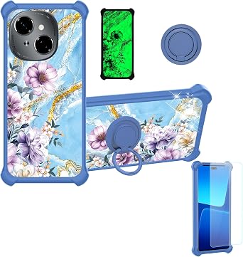 jioeuinly Case Compatible for Tecno Spark Go 1 Phone Case Cover [with Tempered Glass Screen Protector][Hard PC + Soft Silicone][Ring Support] [Gold Glitter+Luminous] JSL-SZH
