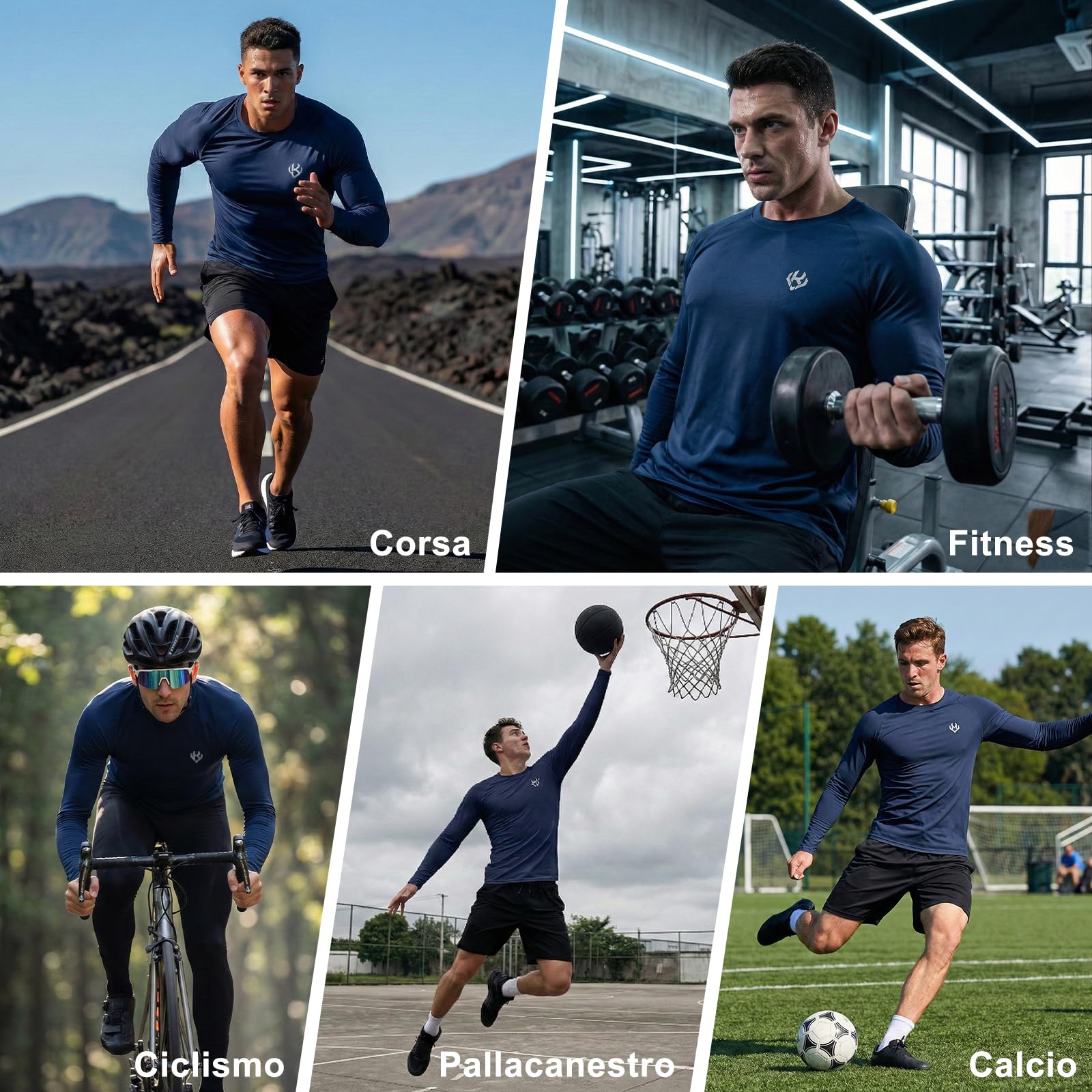 Maglietta Sportive Uomo Asciugatura Rapida Traspirante Maniche Lunghe Shirt Funzione Allenamento Top Protezione UV Maglietta Leggero All Aperto Maglia Da Corsa Per Escursionismo Ciclismo Casual