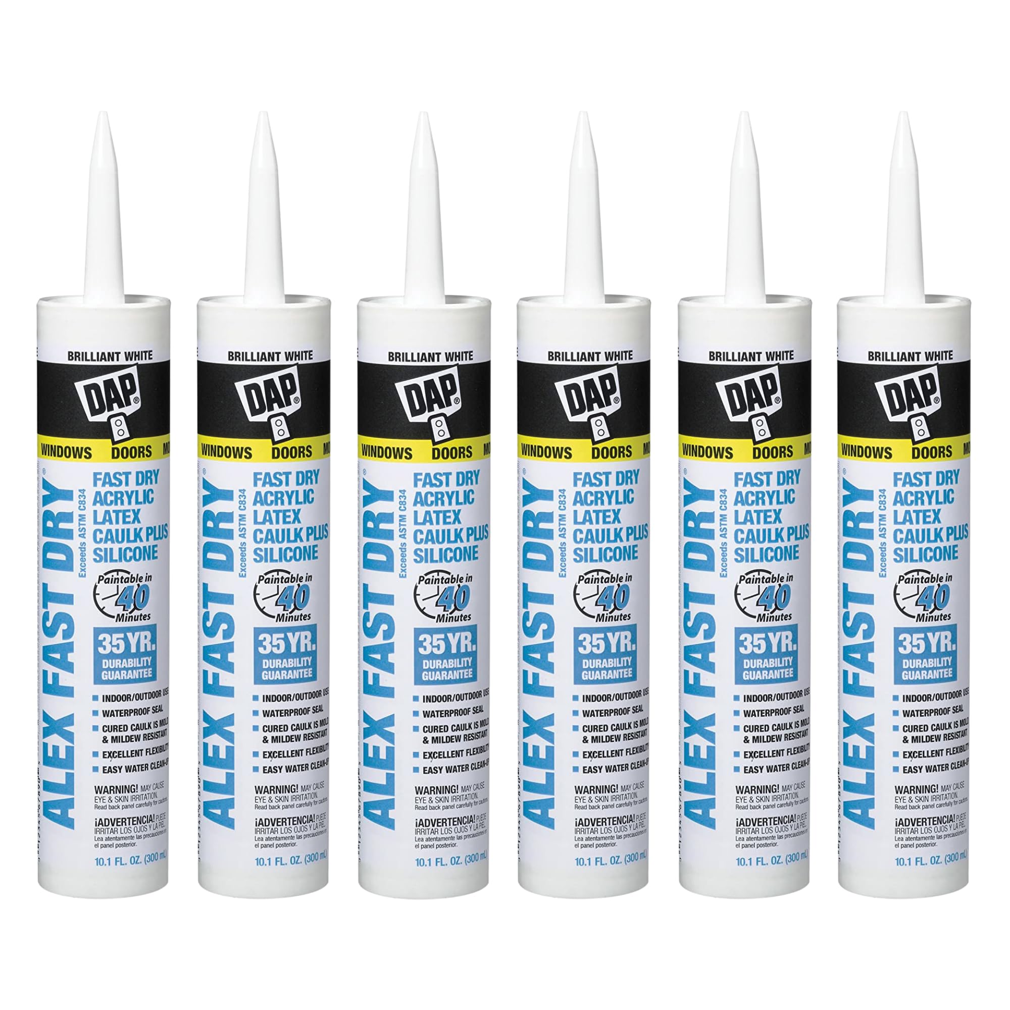DAP Alex Fast Dry Acrylic Latex Caulk Plus Silicone: 10.1 fl oz. Cartridge (White) [6 Pack]