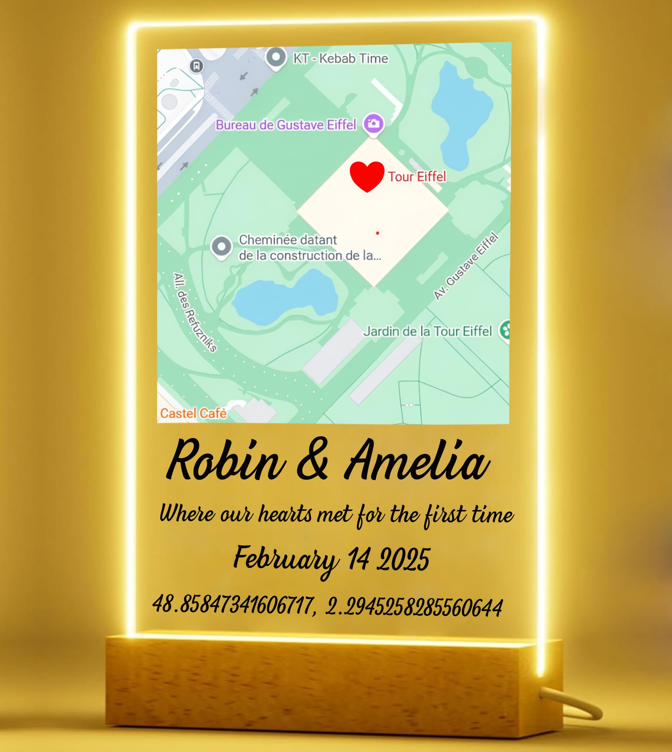 PB TECH Personalised Acrylic Map Plaque – “First Day We Met” Custom Location Print, Romantic Couple Gift, Special Personlised gifts for Valentine's Day and Anniversary Keepsake