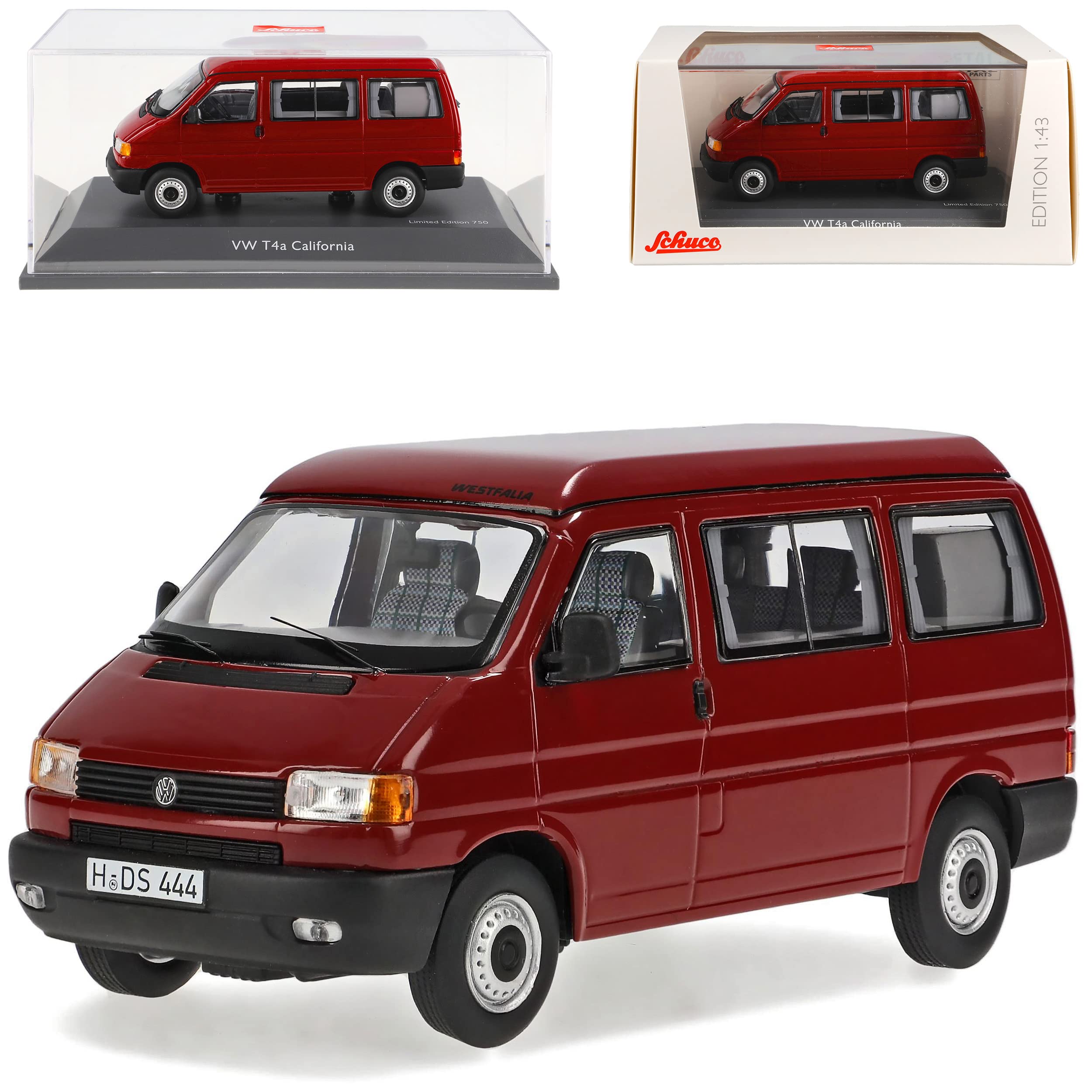 V*W T4 a Californ. Personen Transporter Rot 1990-2003 1/43 Modell Auto