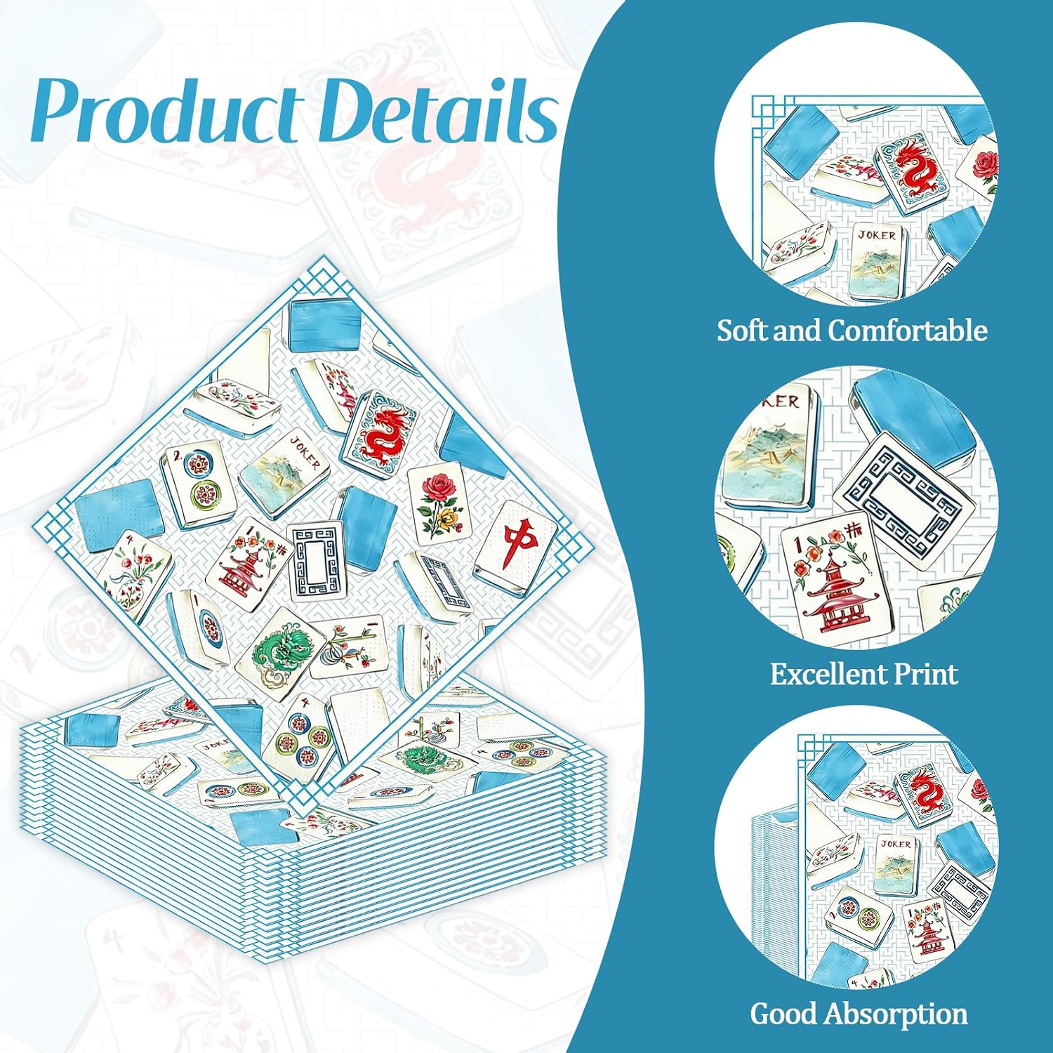50 Pcs Mahjong Napkins 13 x 13 Inches, Mahjong Party Supplies Disposable Luncheon Dinner Party Napkins Cocktail Napkin Gifts for Casual Gatherings Game Nights Bridal Showers Birthday Decorations