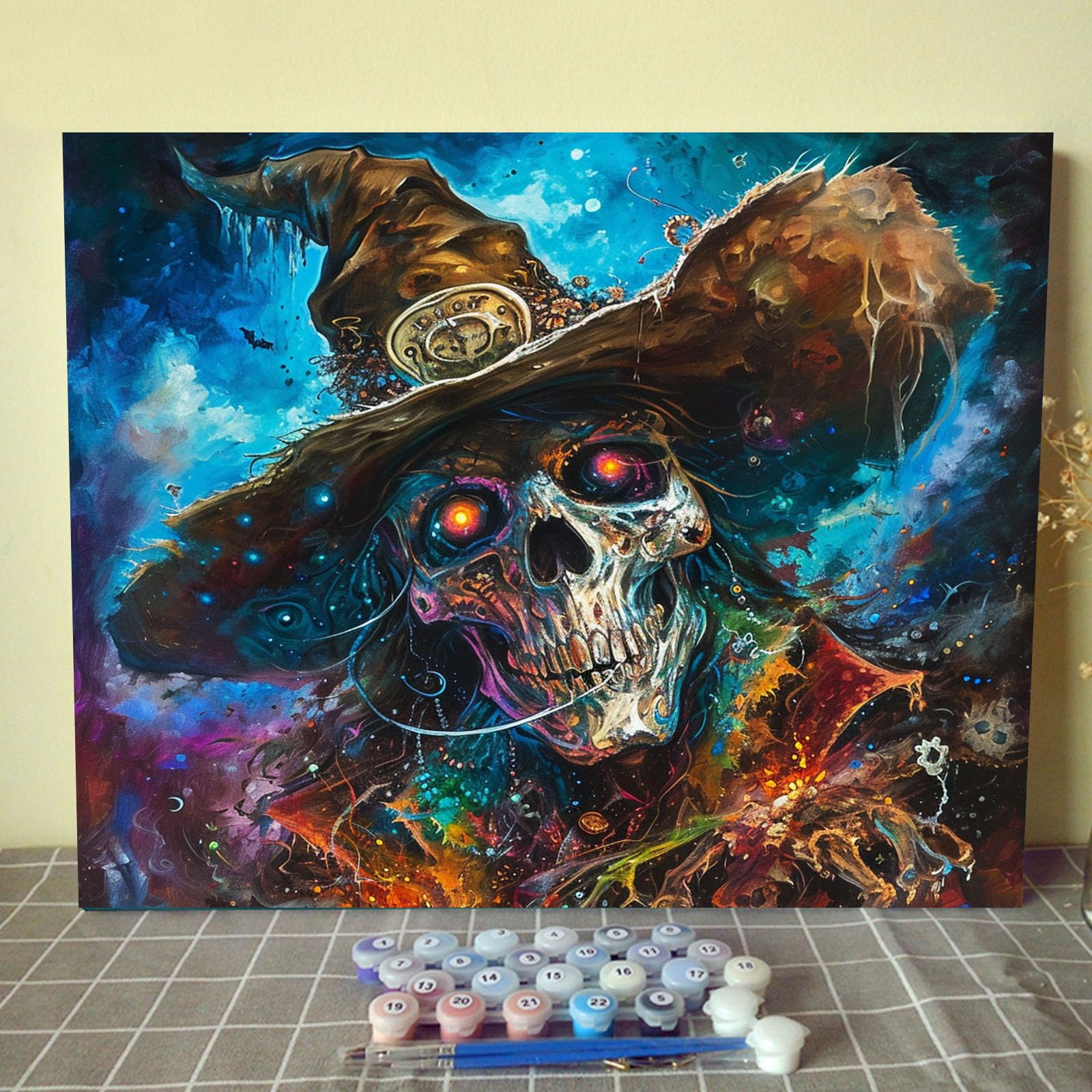 Galactic System Paint by Numbers for Adults Rock Skeleton DIY Acrylic Graffiti Painting by Numbers for Kids Beginners Color Painting Arts Craft On Canvas Halloween Home Wall Decor 16X20in (DIY Frame)