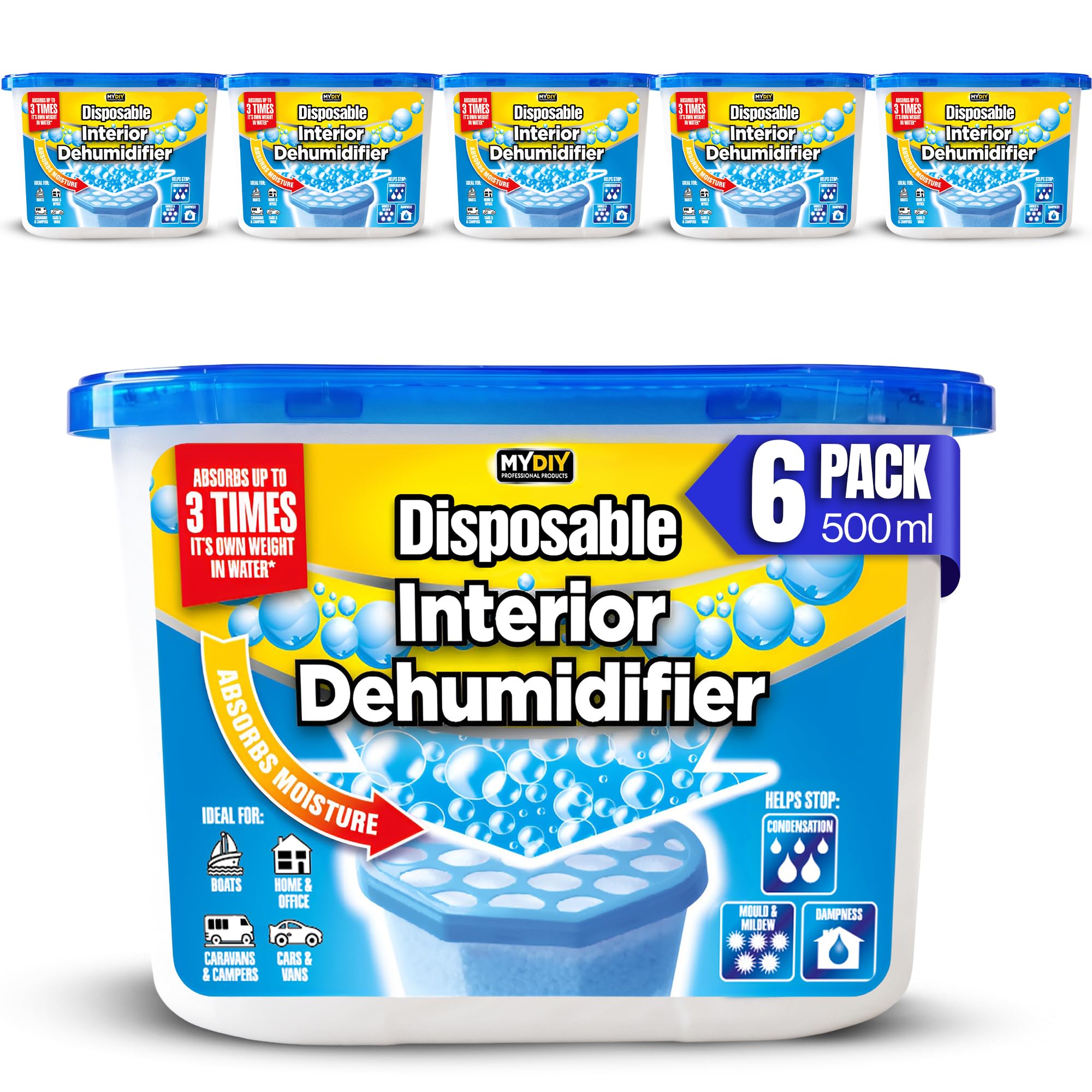 Dehumidifiers Disposable 500ML x 6Packs - Moisture Absorber Dehumidifier for Home Condensation Remover Interior Dehumidifiers, Ideal for Damp & Mould in Home, Wardrobe & Basement