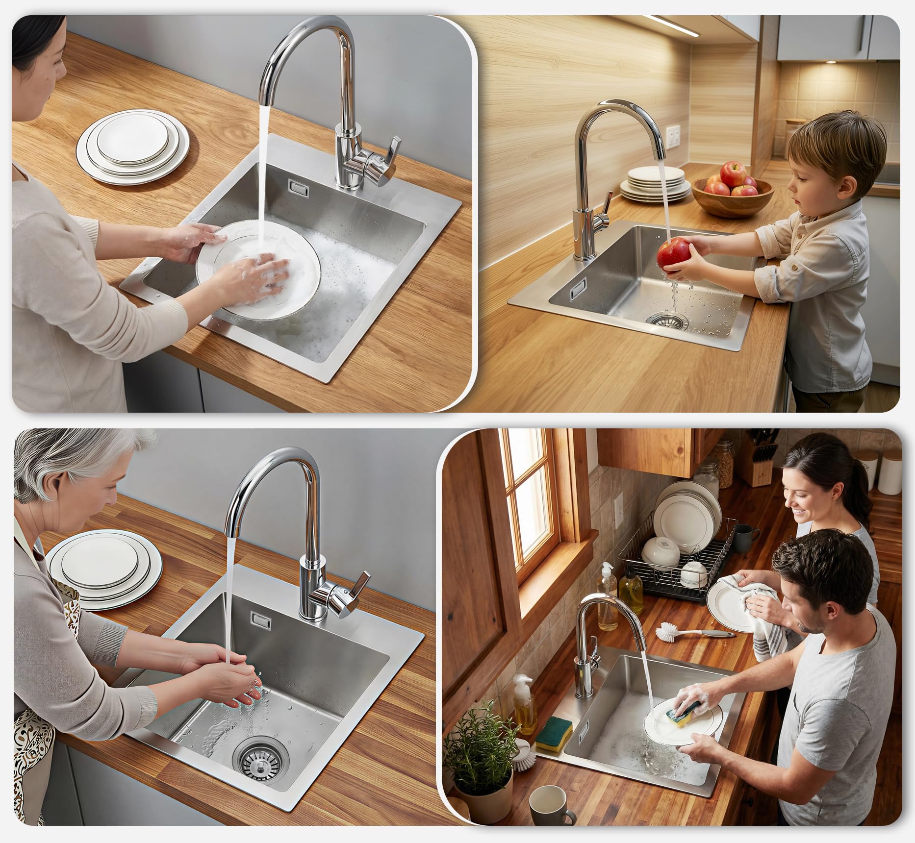 ROVOGO Küchenspüle 40 x 34 cm Edelstahl 304 Gebürstet, Einbauspüle 1 Becken Rechteckig mit Armaturloch, Ablaufgarnitur und Überlauf-Set