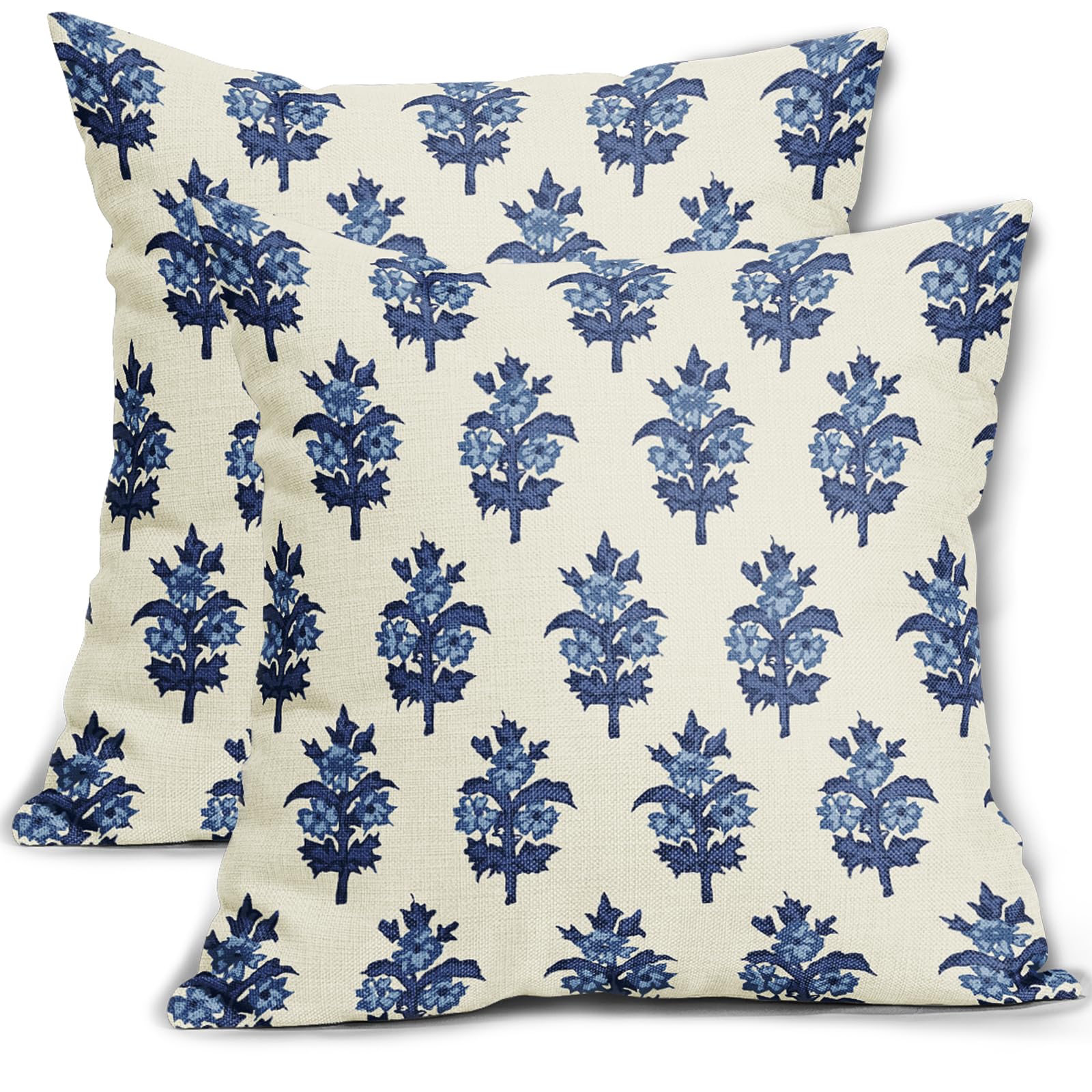 sorfbliss Navy Blue Floral Pillow Covers 18x18 Set of 2 Spring Summer Flower Leaves Print Decorative Throw Pillow Cases Outdoor Farmhouse Decoration