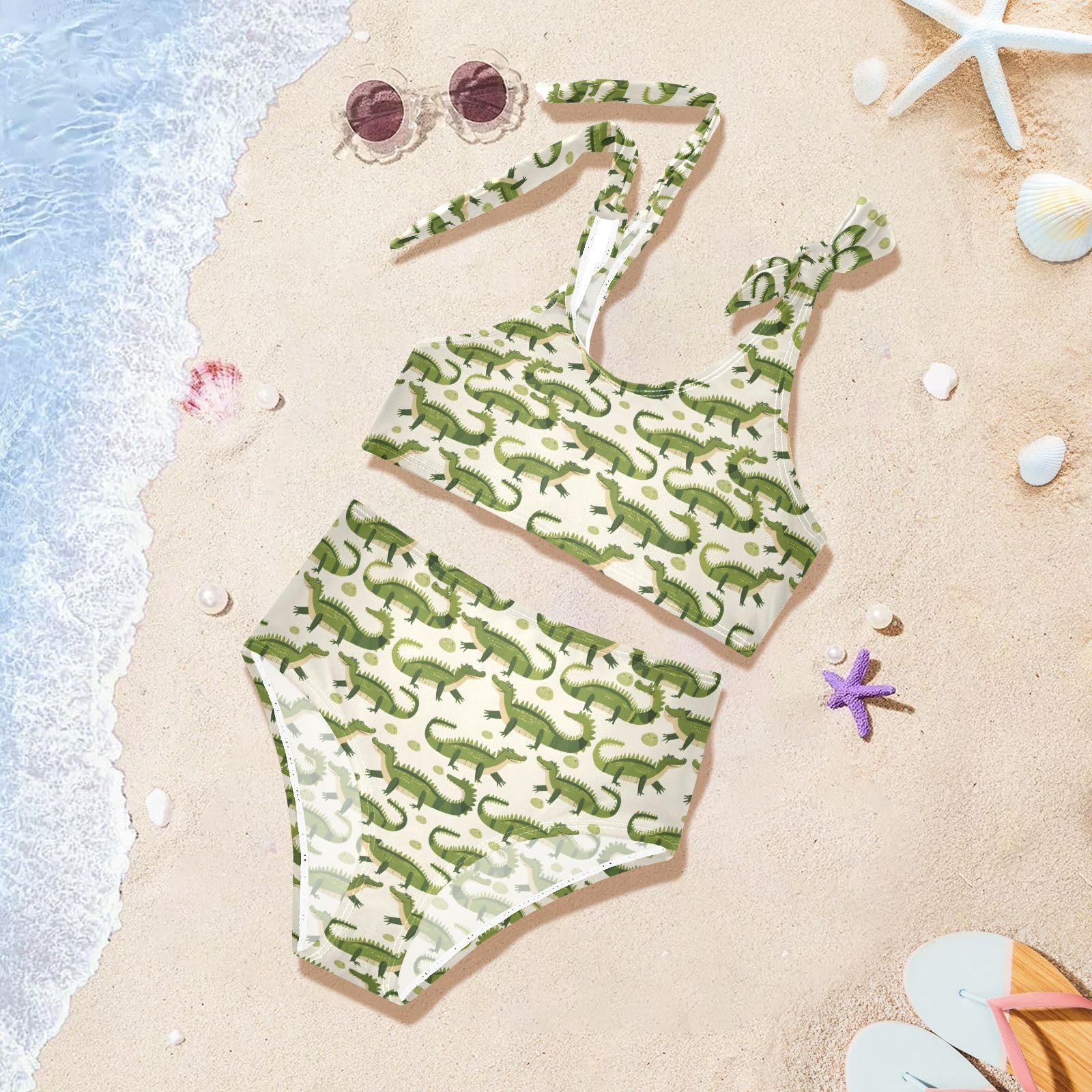 Cute Crocodile Girls Two Piece Tankini Swimsuits Summer Bathing Suit Beach Swimwear Set, 4T Multicoloured