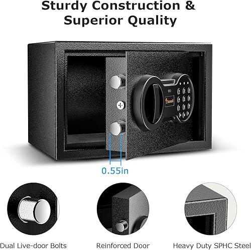 Miniatura 15 de Bonsaii Caja fuerte de 0.6 cúbicos con teclado electrónico, estante extraíble, para objetos de valor, joyas y documentos en el hogar, hotel