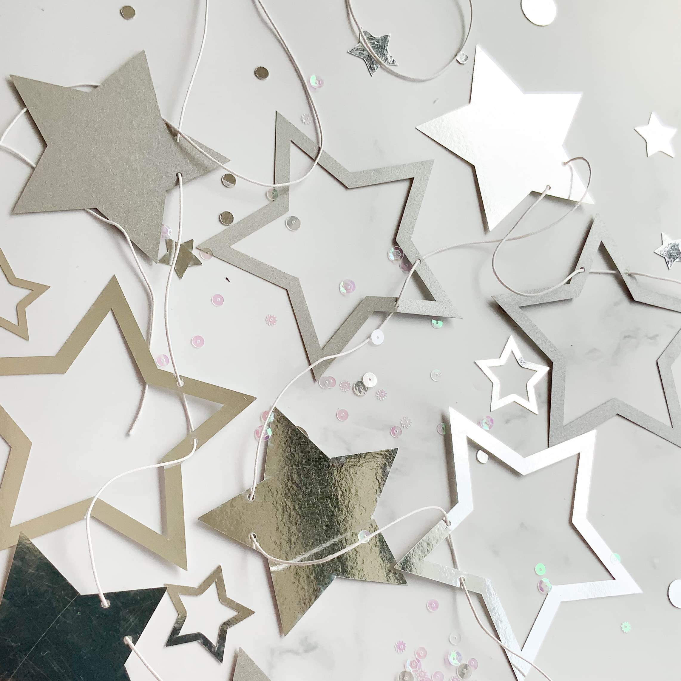 Pinfliers Twinkle Twinkle Little Star Theme Paper Star Bunting, 16 pieces, 2 shade of silver, 66 inches in length 2