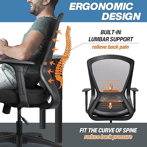Miniatura 5 de Silla ergonómica giratoria cómoda para el hogar, oficina, oficina, escritorio, con altura ajustable, soporte lumbar para personas grandes, estudio y