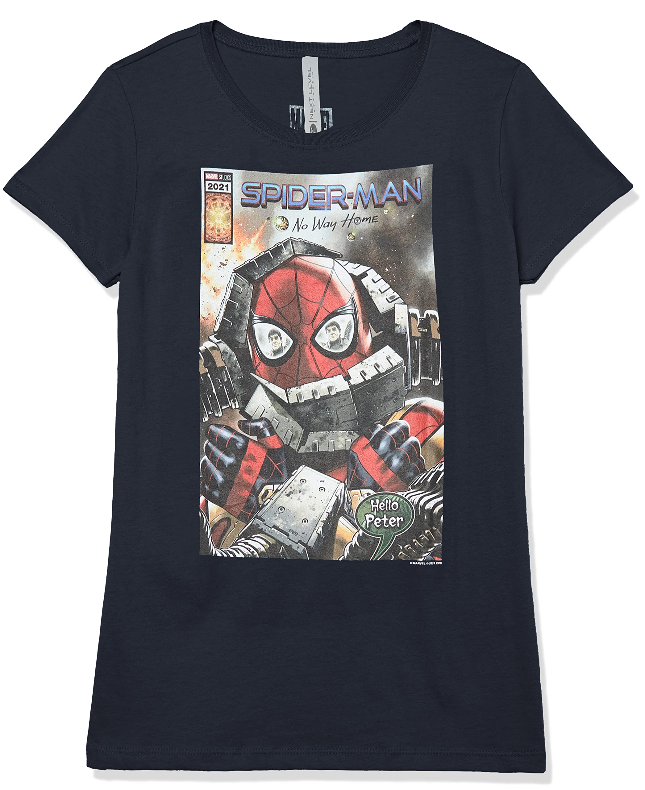 Marvel Mädchen Hello Peter Comic-Hülle Unterhemd, Marineblau, S