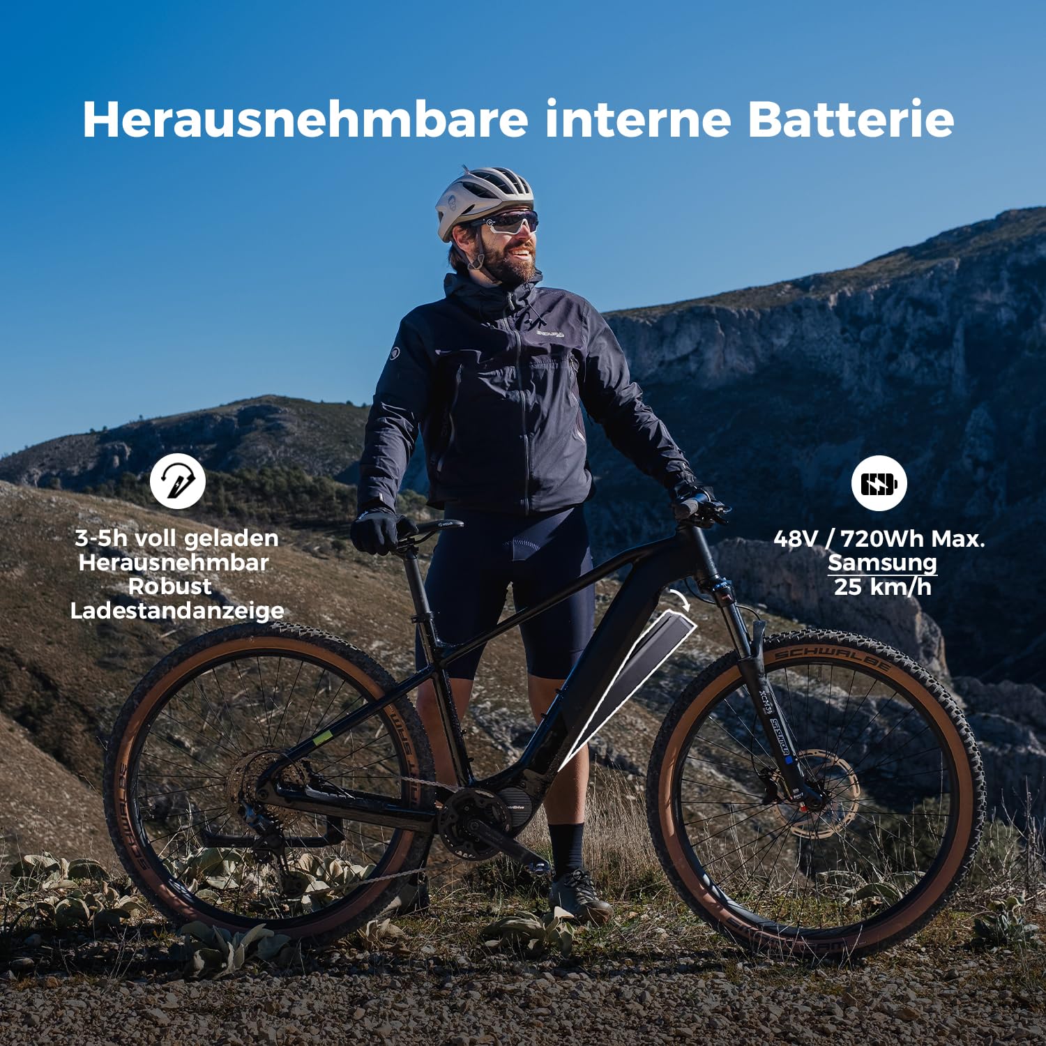 DERUIZ Dolomit E Bike 29 * 2.6 Zoll MTB mit 250W 110Nm Mittelmotor | 11 Gänge Elektrofahrrad,48V 720Wh Akku, Reichweite bis zu 180 KM, Mountainbike für Damen & Herren,StVZO,RH 43cm/48cm
