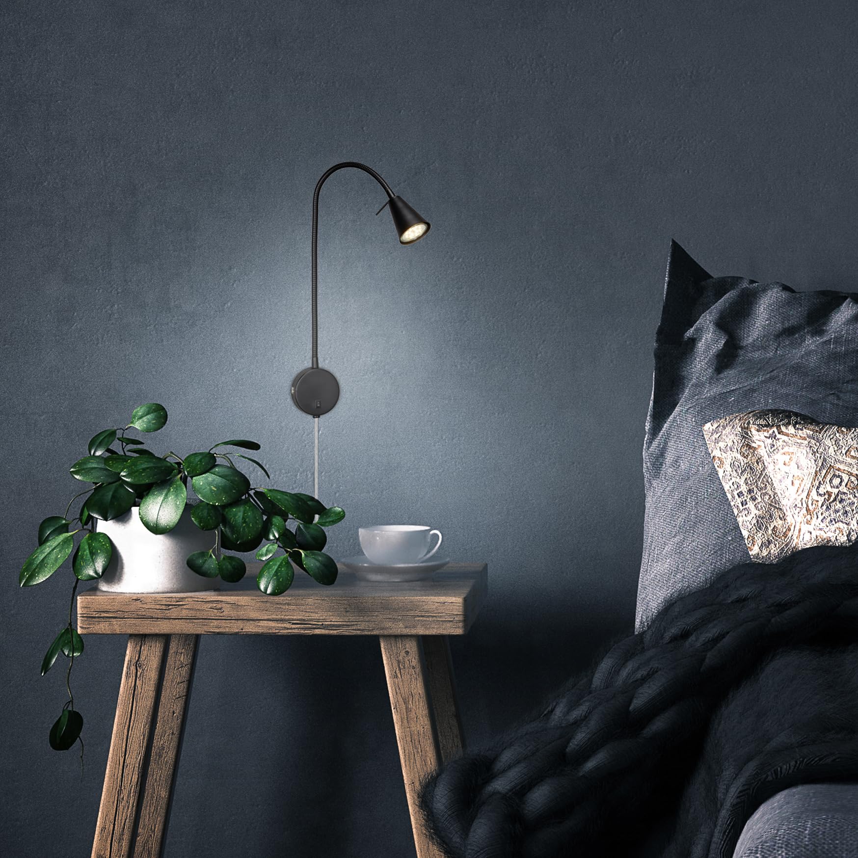 Briloner Leuchten lampa LED do łóżka Flexarm, w zestawie włącznik/wyłącznik, 4 W, 400 lumenów, 3000 kelwinów, metalowa, czarna, 4 W