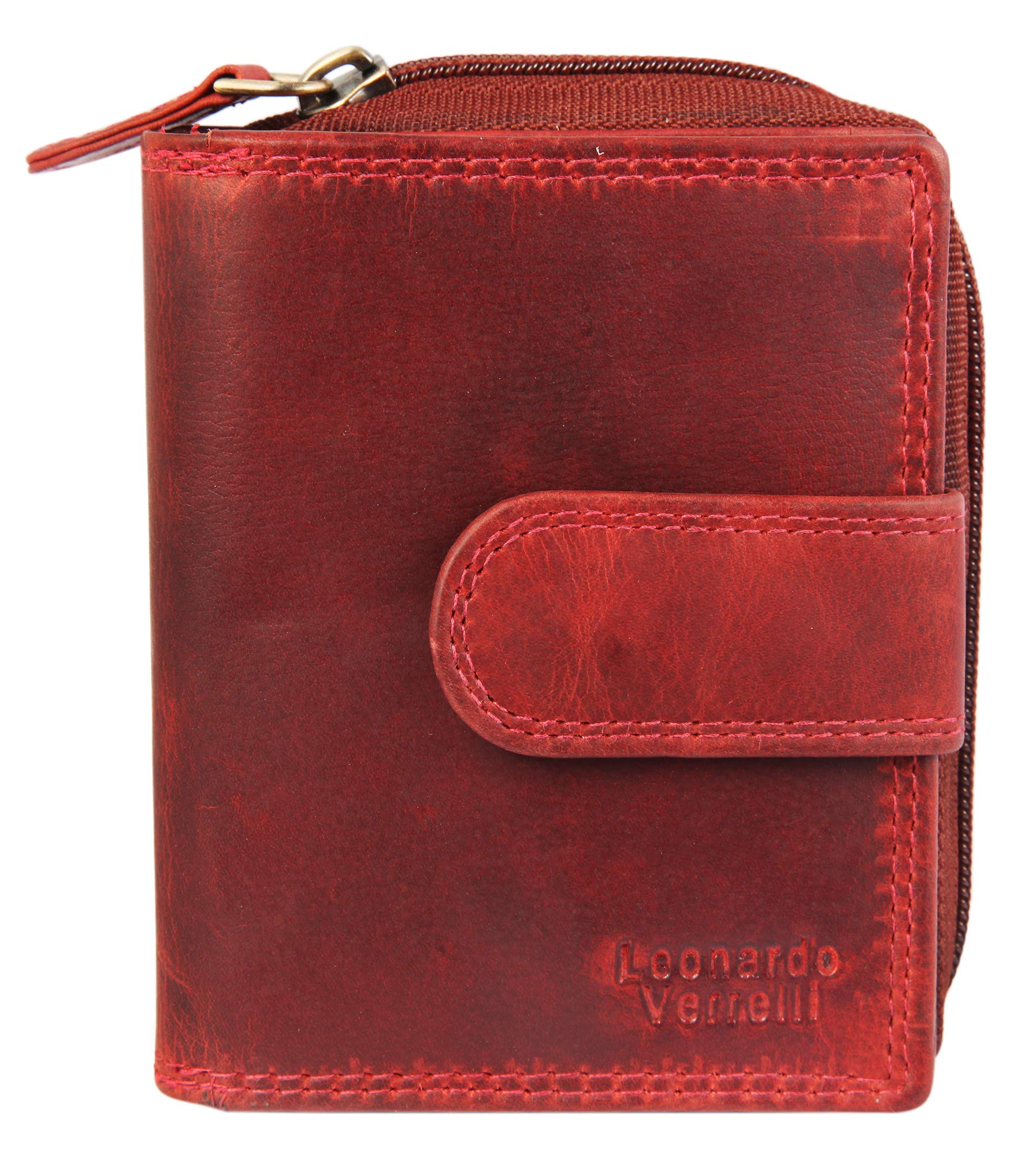 Damen - Geldbörse Echt Leder Portemonnaie RFID Schutz 10 x 12 x 3 cm 3000289 (Rot)