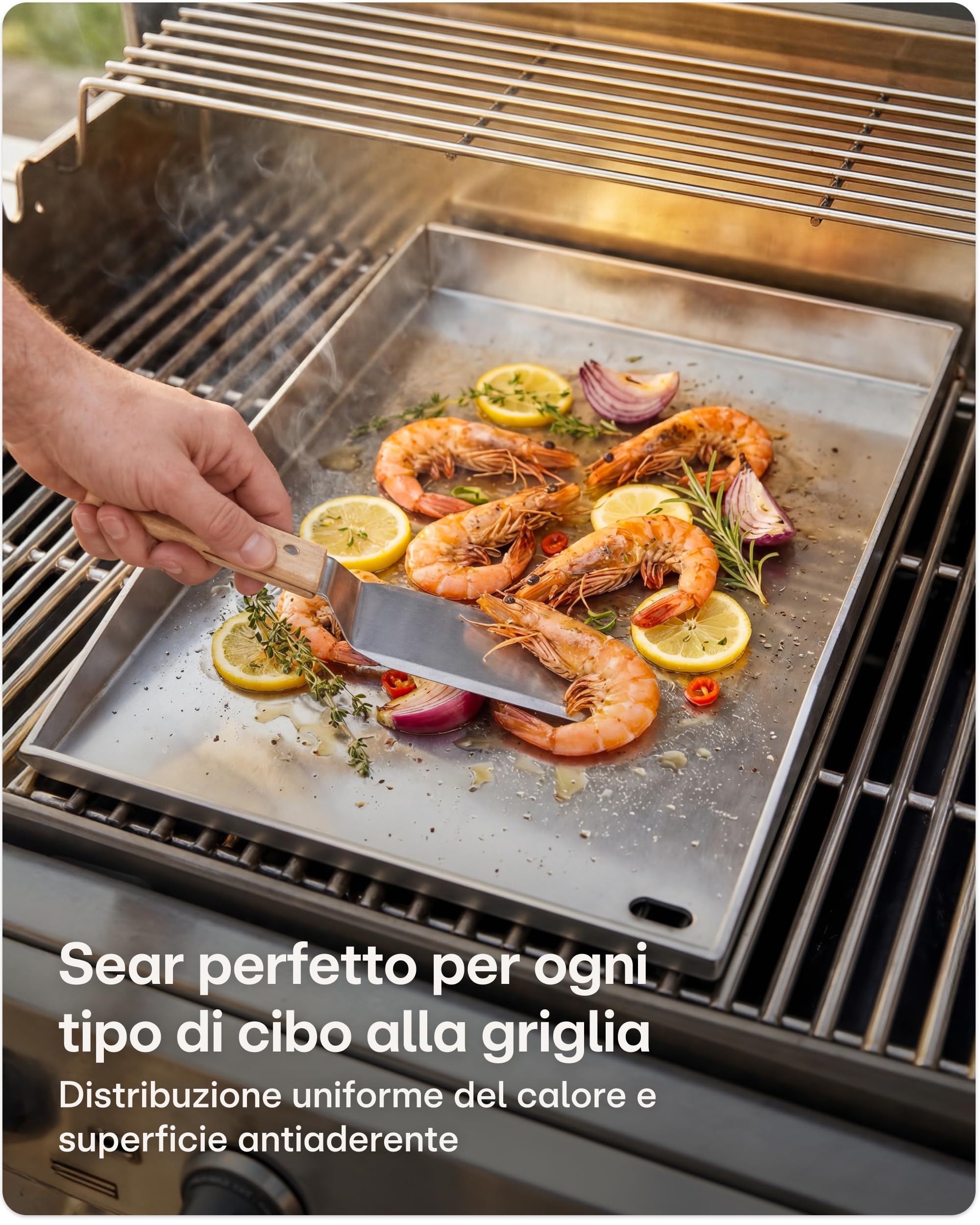 Praknu Piastra Plancha da Barbecue (30x40cm) – Piastra per Barbecue a Gas per Smash Burger– 2 Spatole Incluse – Piastra di Cottura per Barbecue a Gas e Carbonella – Piastra in Acciaio Facile da Pulire