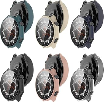 Compatible with OnePlus Watch 3 Case & OPPO Watch X2 Case, PC Protective Case & Tempered Glass Film Screen Protector (6-Pack)