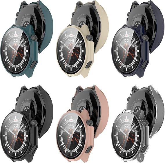 Compatible with OnePlus Watch 3 Case & OPPO Watch X2 Case, PC Protective Case & Tempered Glass Film Screen Protector (6-Pack)